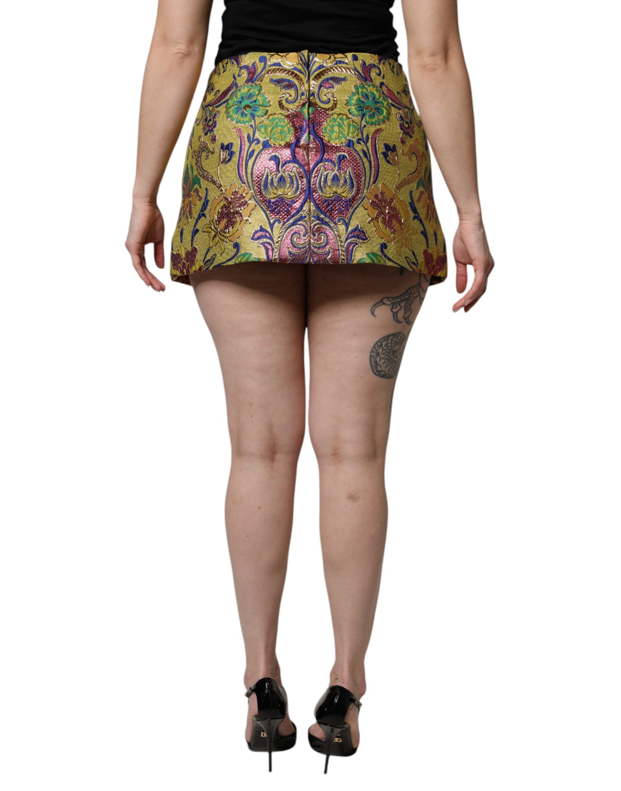 Dolce & Gabbana Multicolor Floral Jacquard Mid-Waist Mini Skirt-4