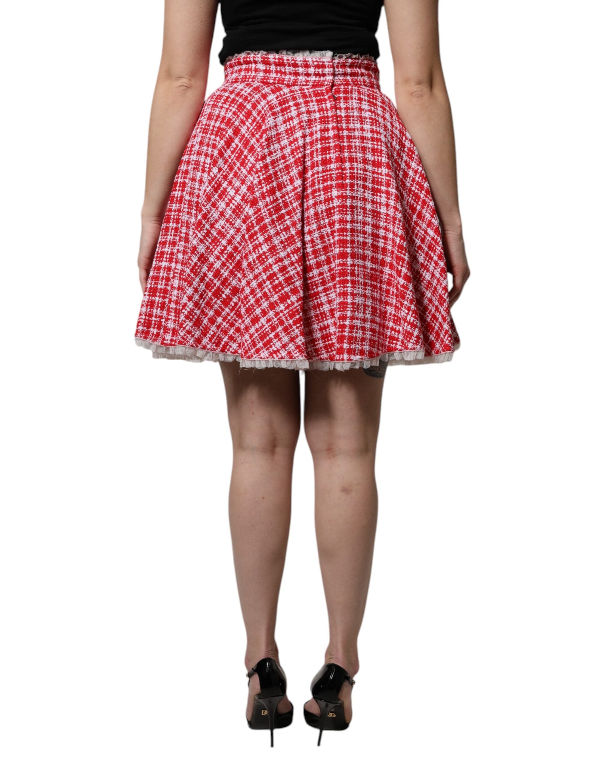 Dolce & Gabbana Red White High Waist A-Line Above Knee Skirt-4