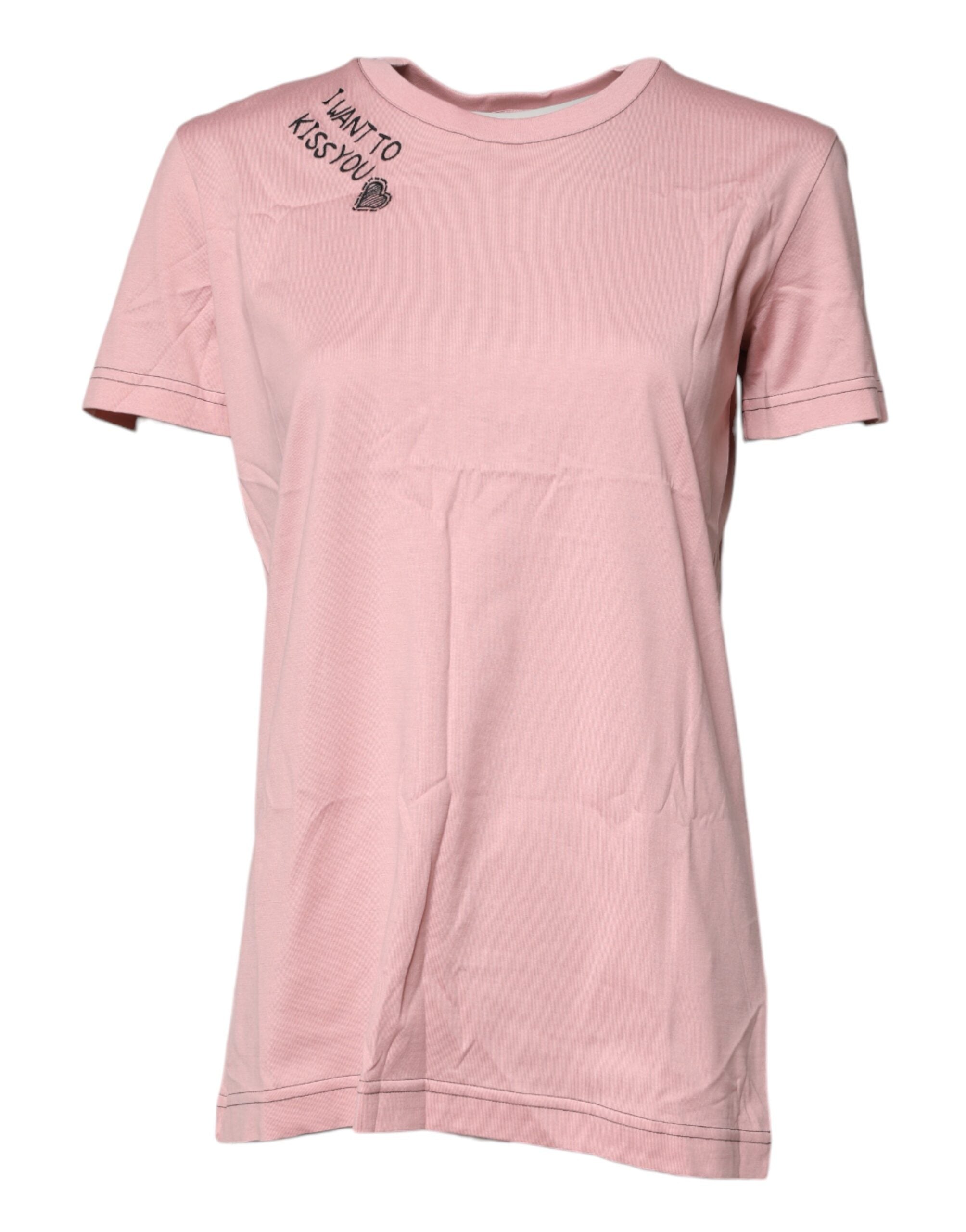 Dolce & Gabbana Rosa T-Shirt mit Rundhalsausschnitt und Logodruck aus Baumwolle-2
