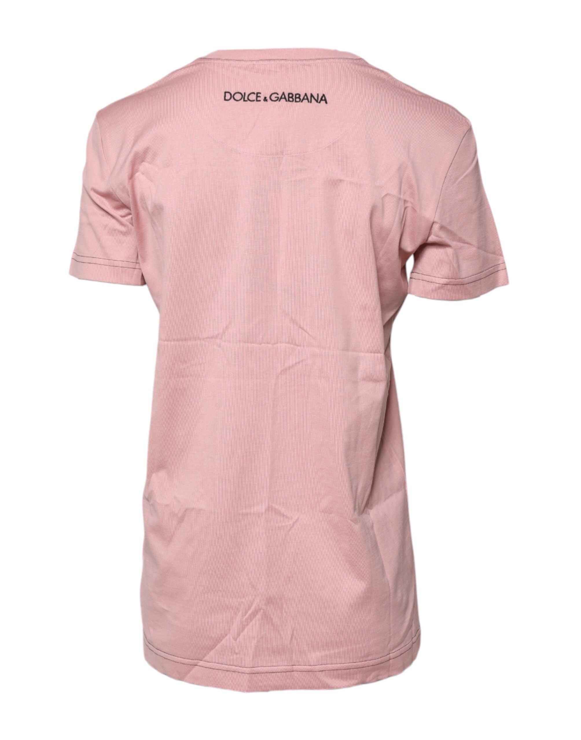 Dolce & Gabbana Rosa T-Shirt mit Rundhalsausschnitt und Logodruck aus Baumwolle-4