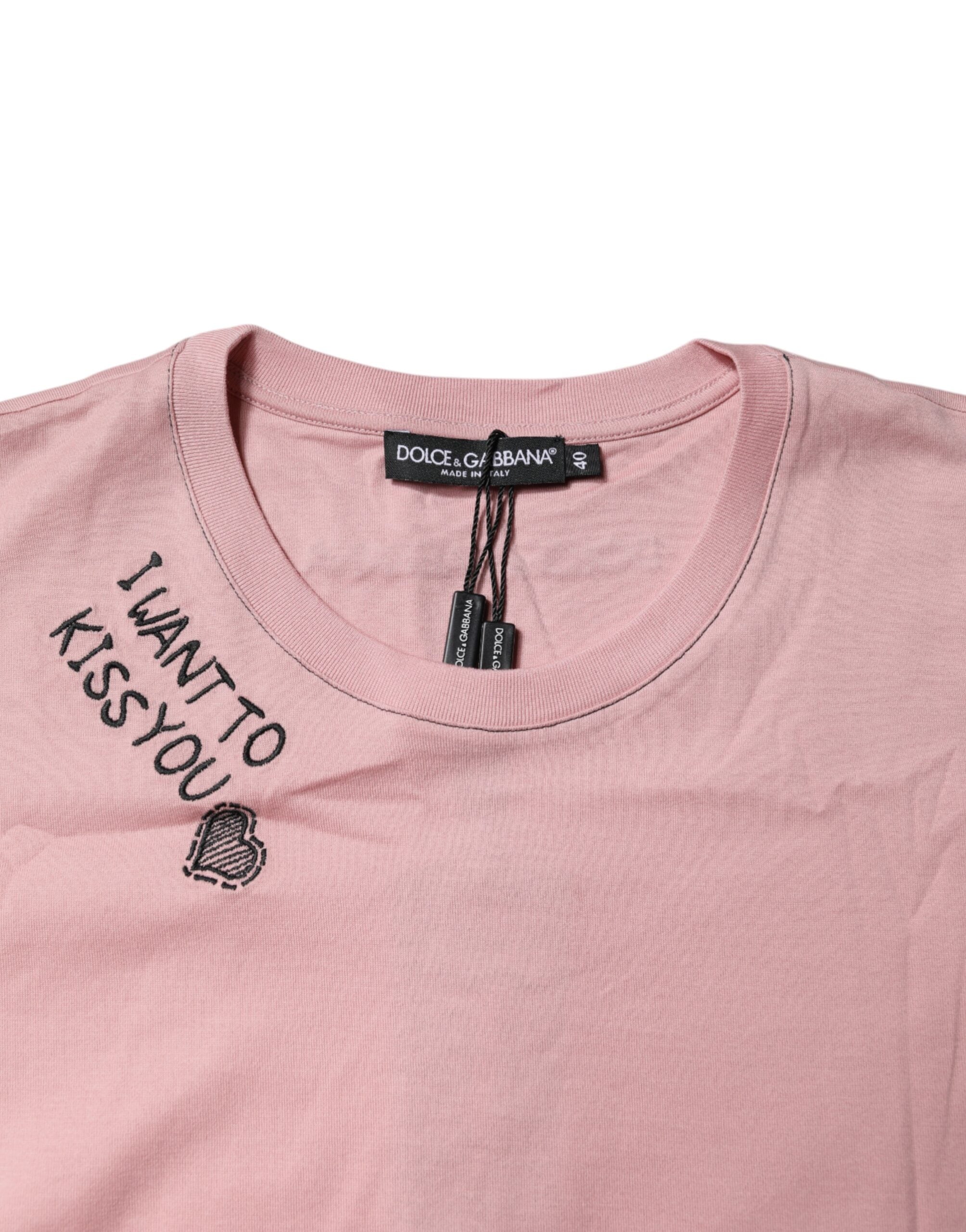 Dolce & Gabbana Rosa T-Shirt mit Rundhalsausschnitt und Logodruck aus Baumwolle-5