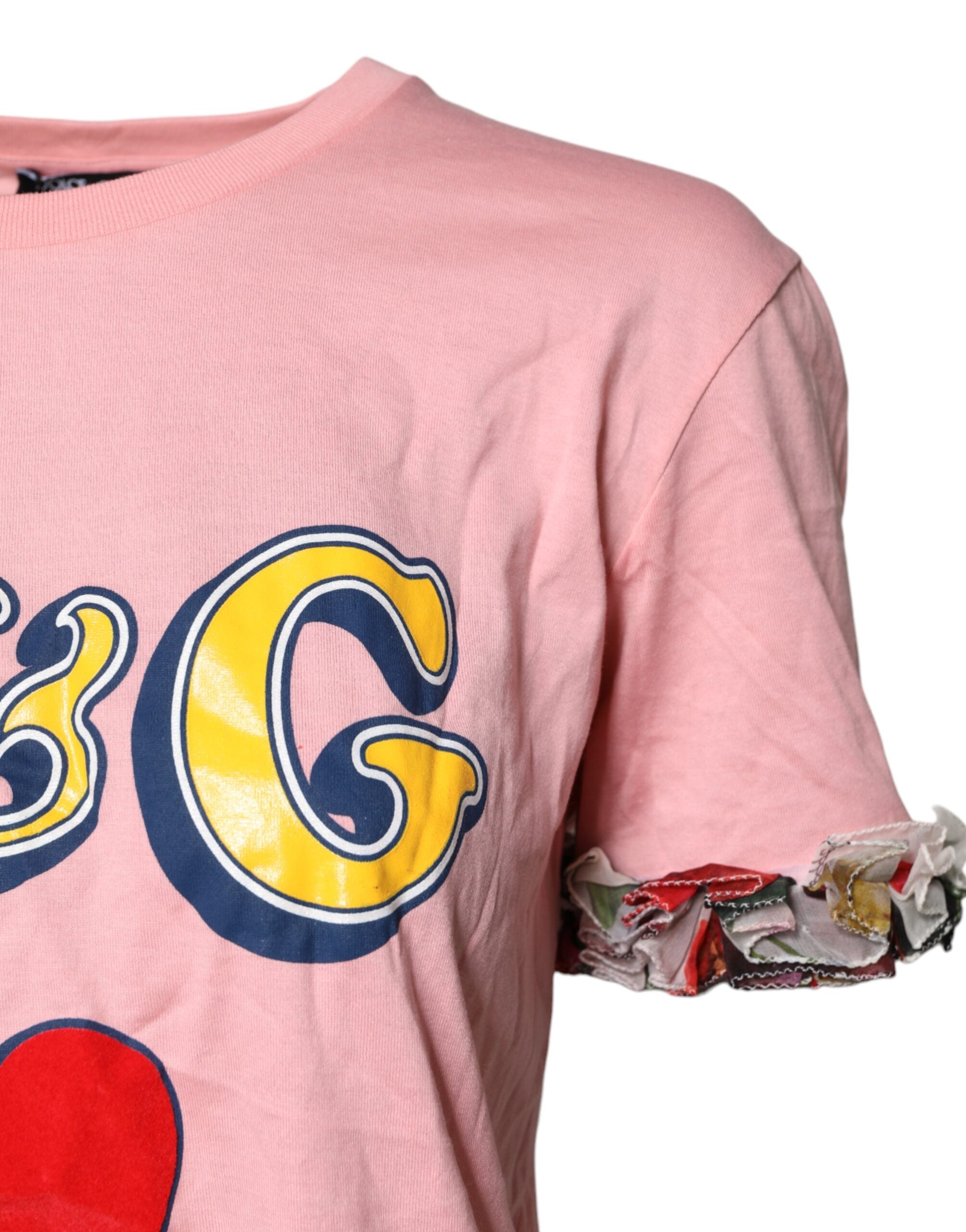 Dolce & Gabbana Pink Logo Print Cotton Crew Neck T-Shirt-3