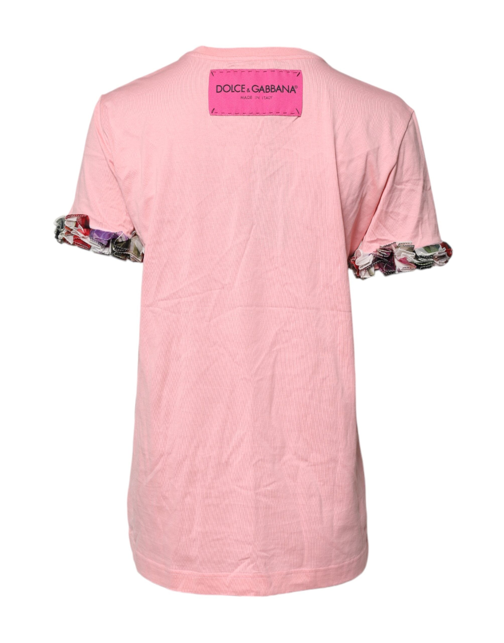 Dolce & Gabbana Pink Logo Print Cotton Crew Neck T-Shirt-4