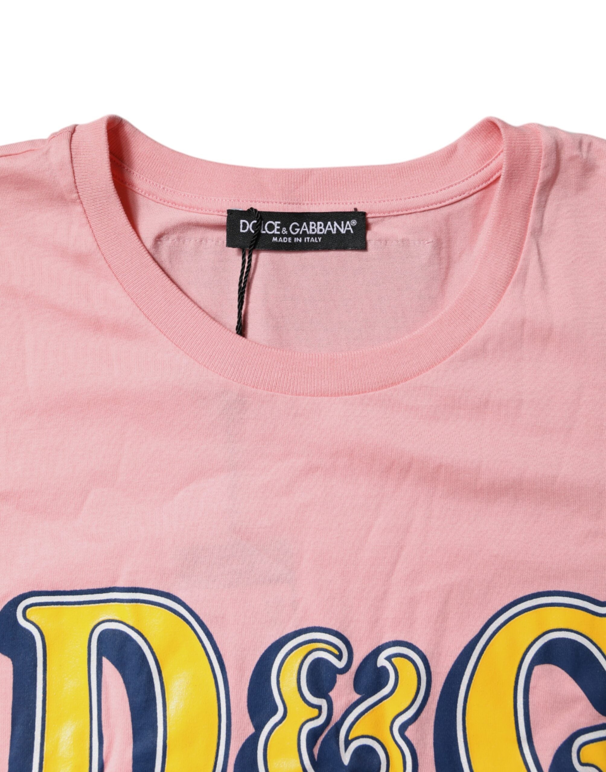 Dolce & Gabbana Pink Logo Print Cotton Crew Neck T-Shirt-5