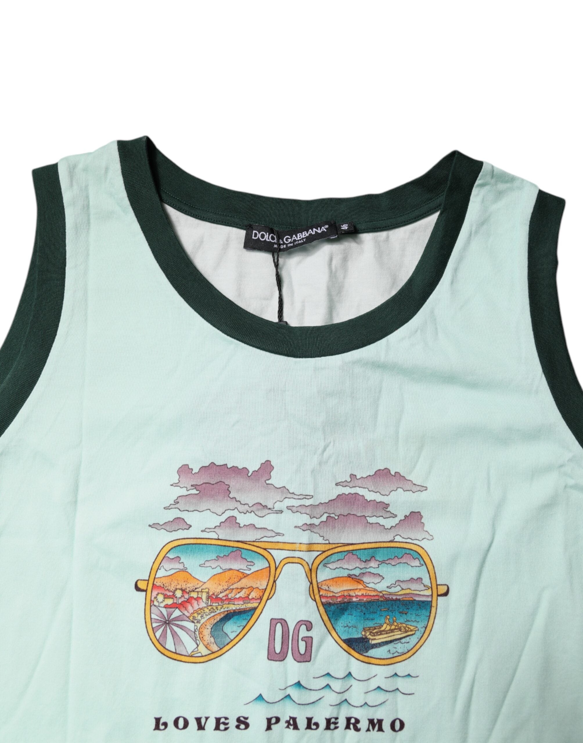 Camiseta sin mangas verde claro con estampado gráfico de Dolce & Gabbana-5