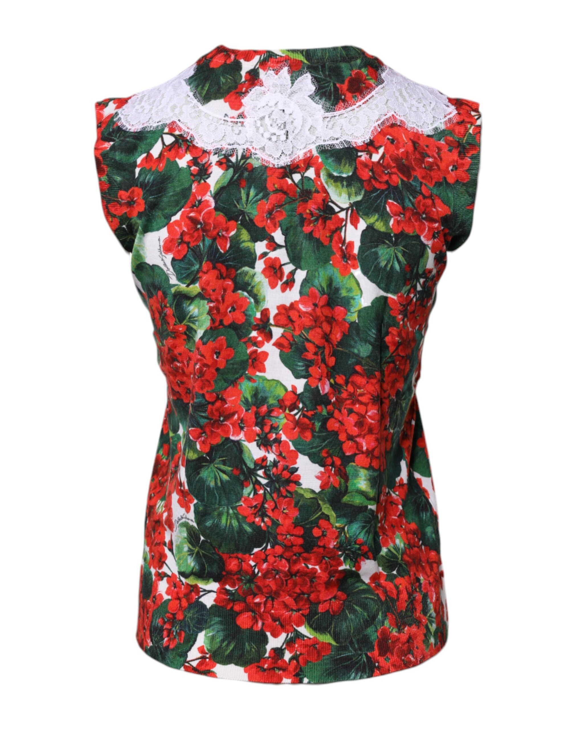 Dolce & Gabbana Multicolor Floral Lace Sleeveless Tank Top-4