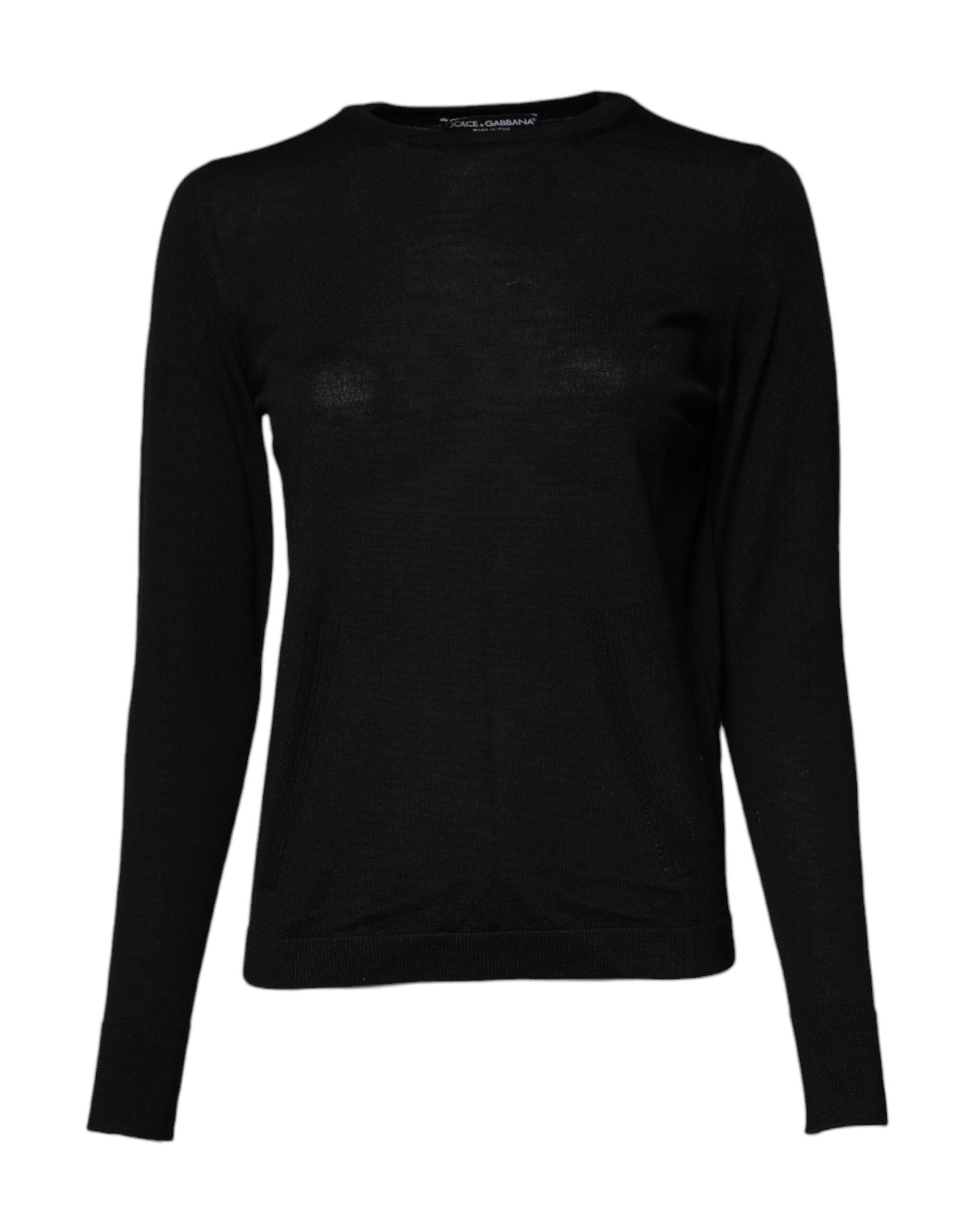 Dolce & Gabbana black round neck wool knit sweater-1