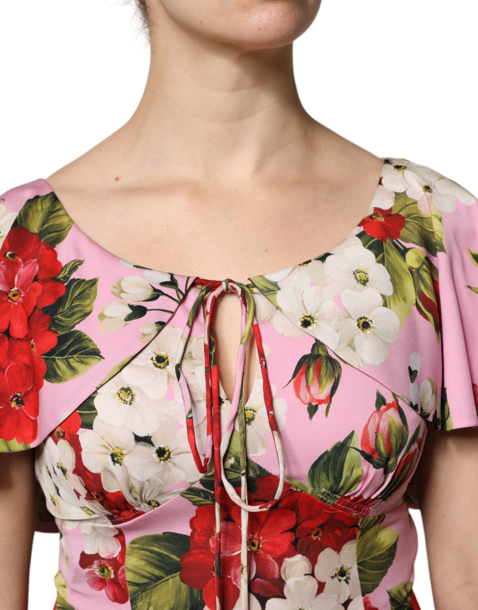 Dolce & Gabbana Pink floral silk blouse top with short sleeves-5