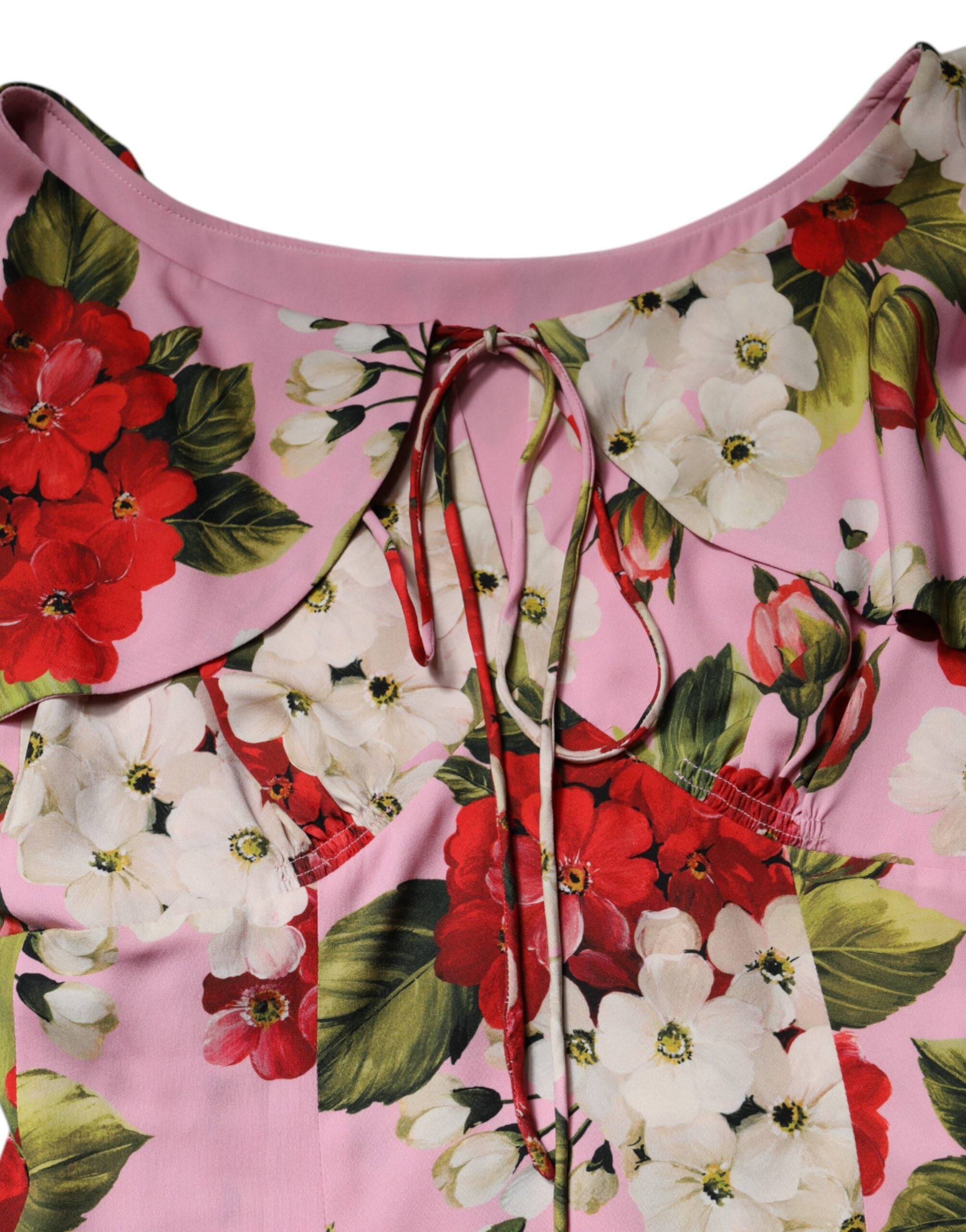 Dolce & Gabbana Pink floral silk blouse top with short sleeves-7