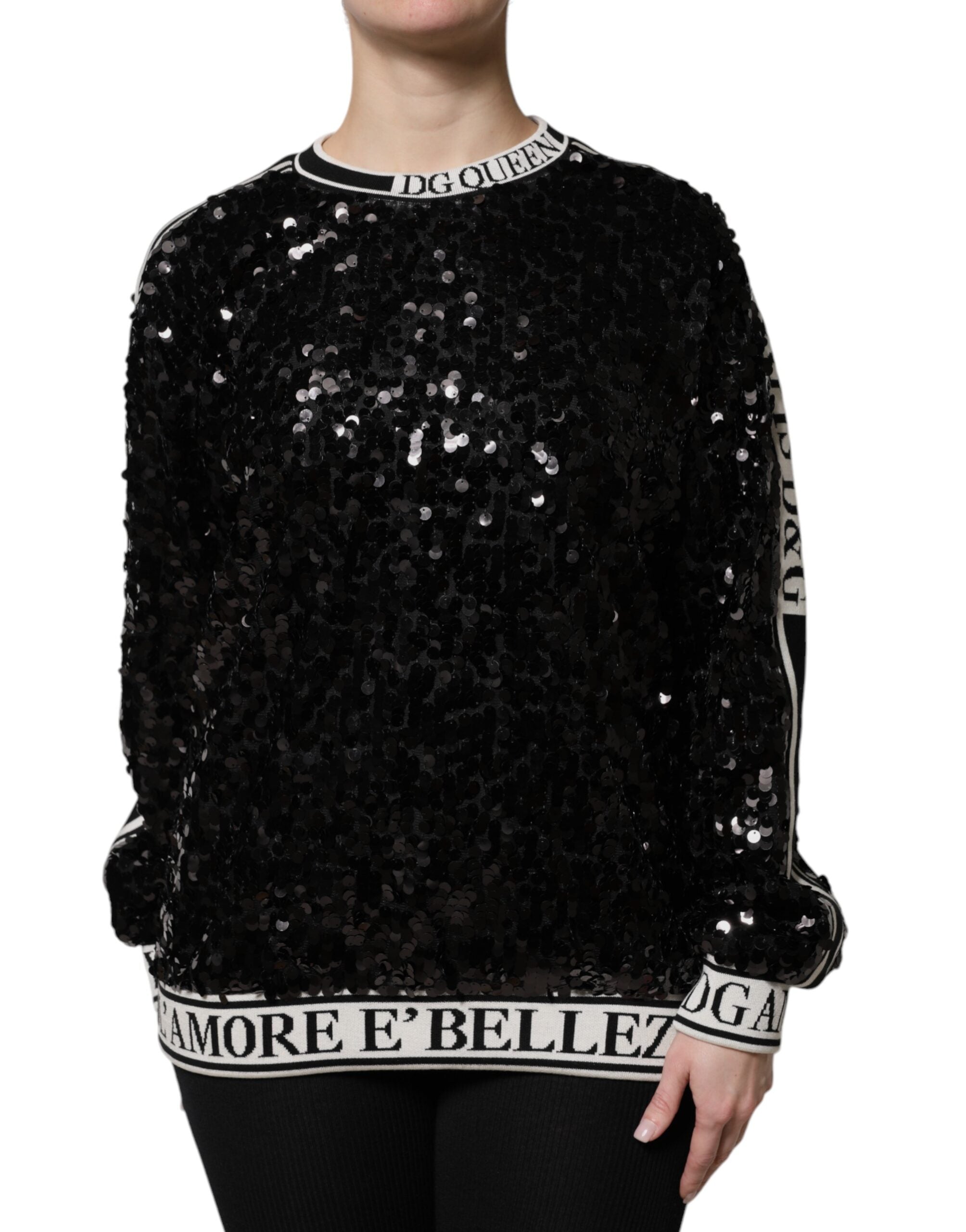 Dolce & Gabbana Black DG Queen Sequin Sweater-1