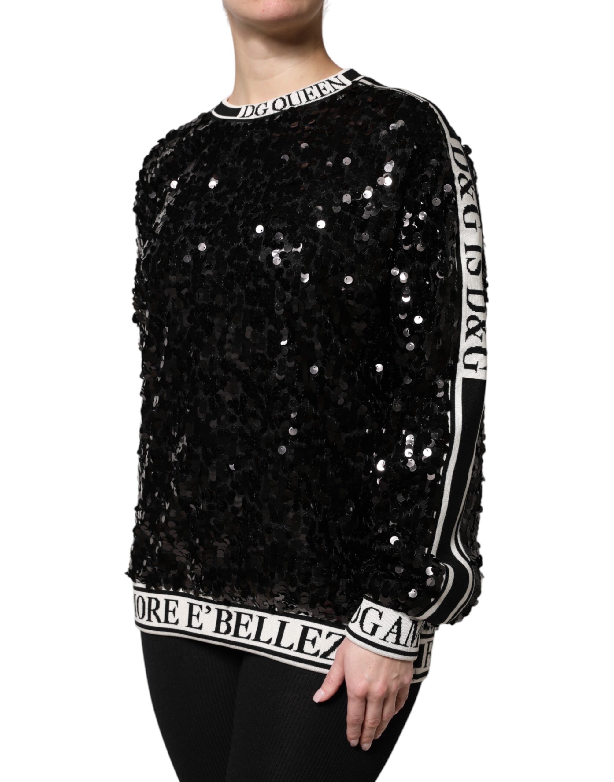 Dolce & Gabbana Black DG Queen Sequin Sweater-3