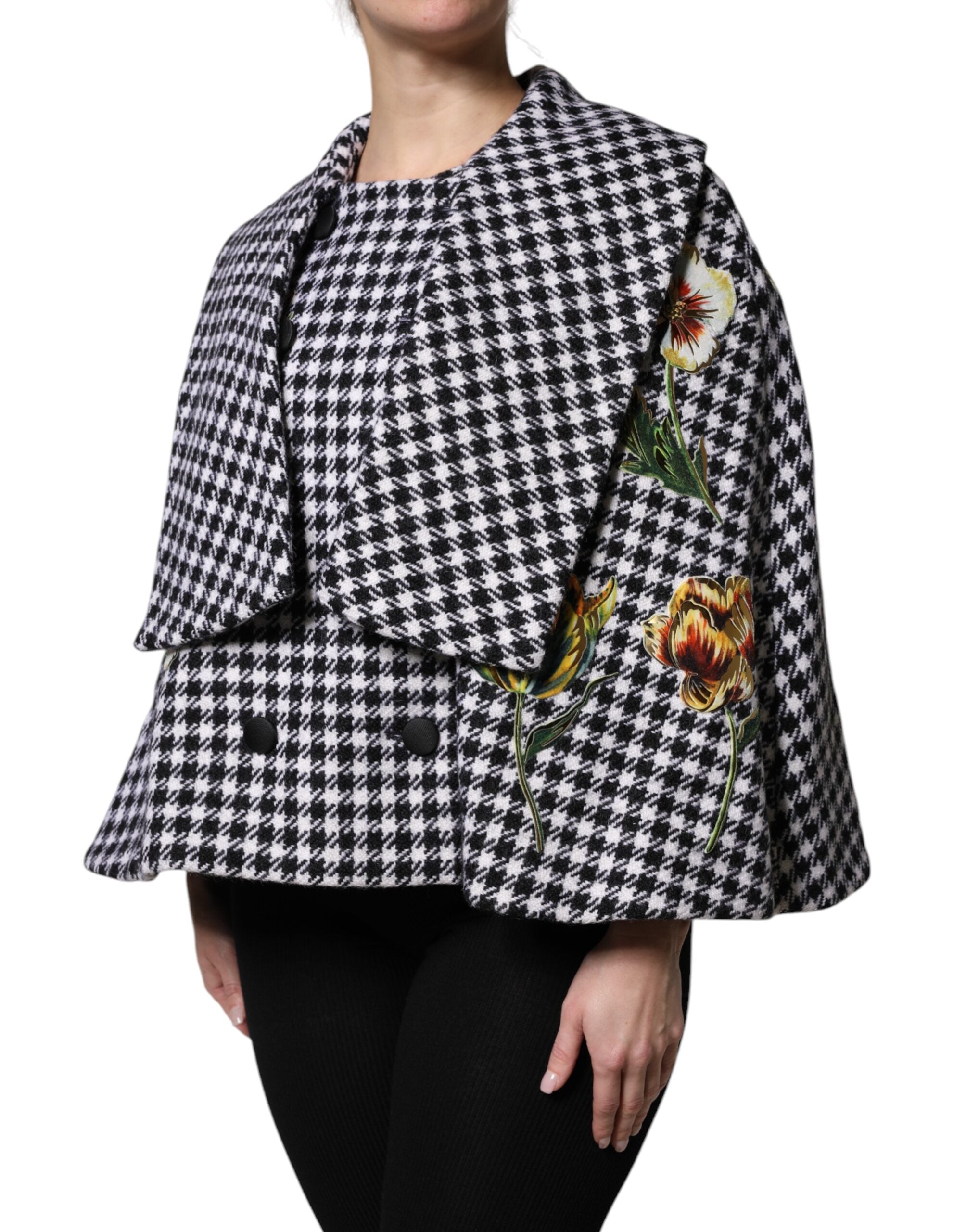 Dolce & Gabbana Black White Monochrome Patterned Floral Cape Jacket-3
