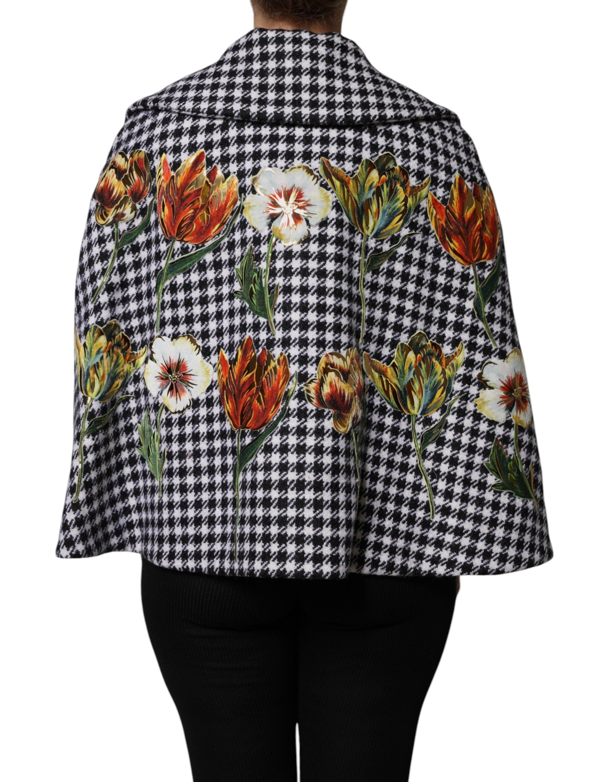 Dolce & Gabbana Black White Monochrome Patterned Floral Cape Jacket-4