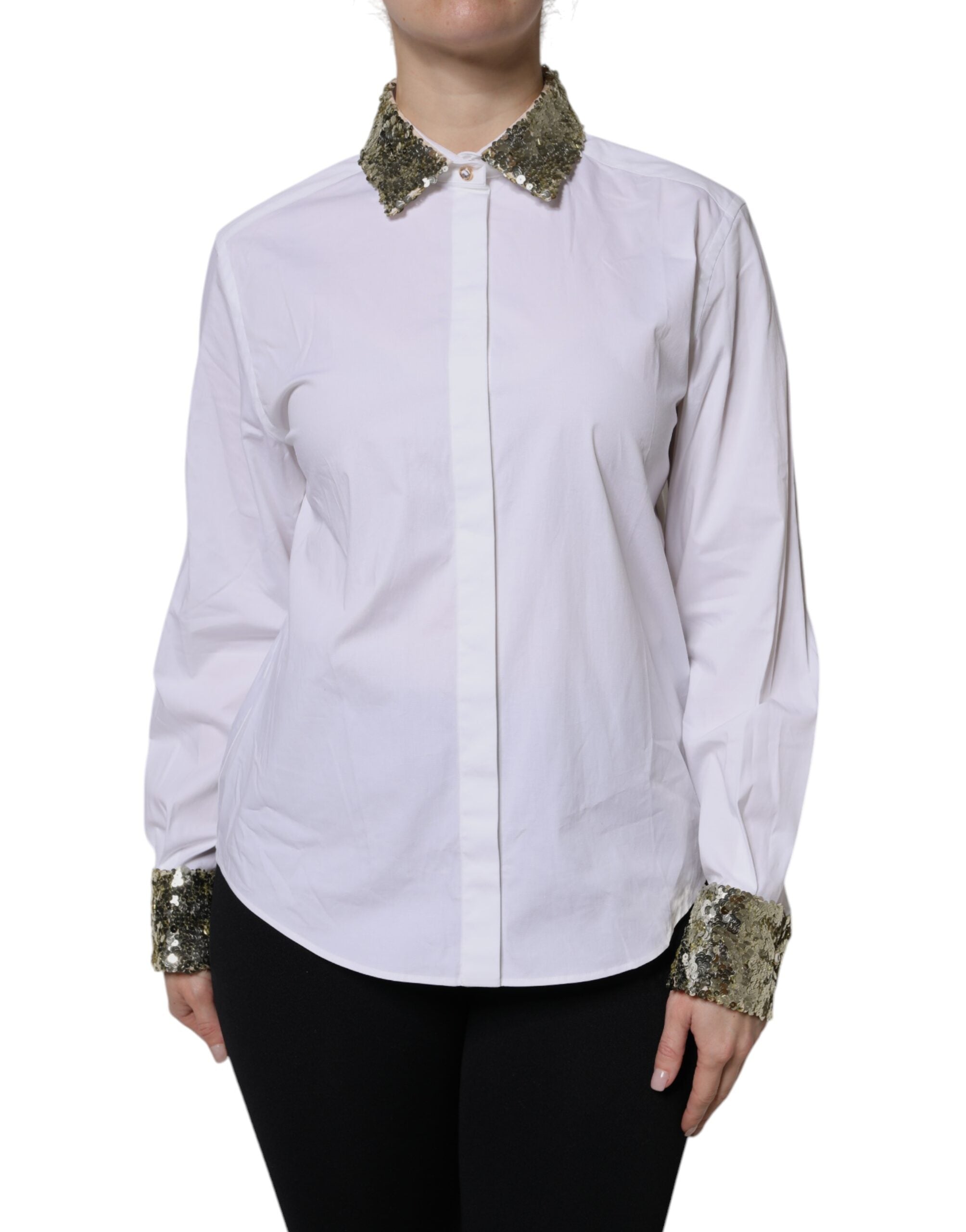 Dolce & Gabbana white cotton long-sleeved shirt with sequins-1