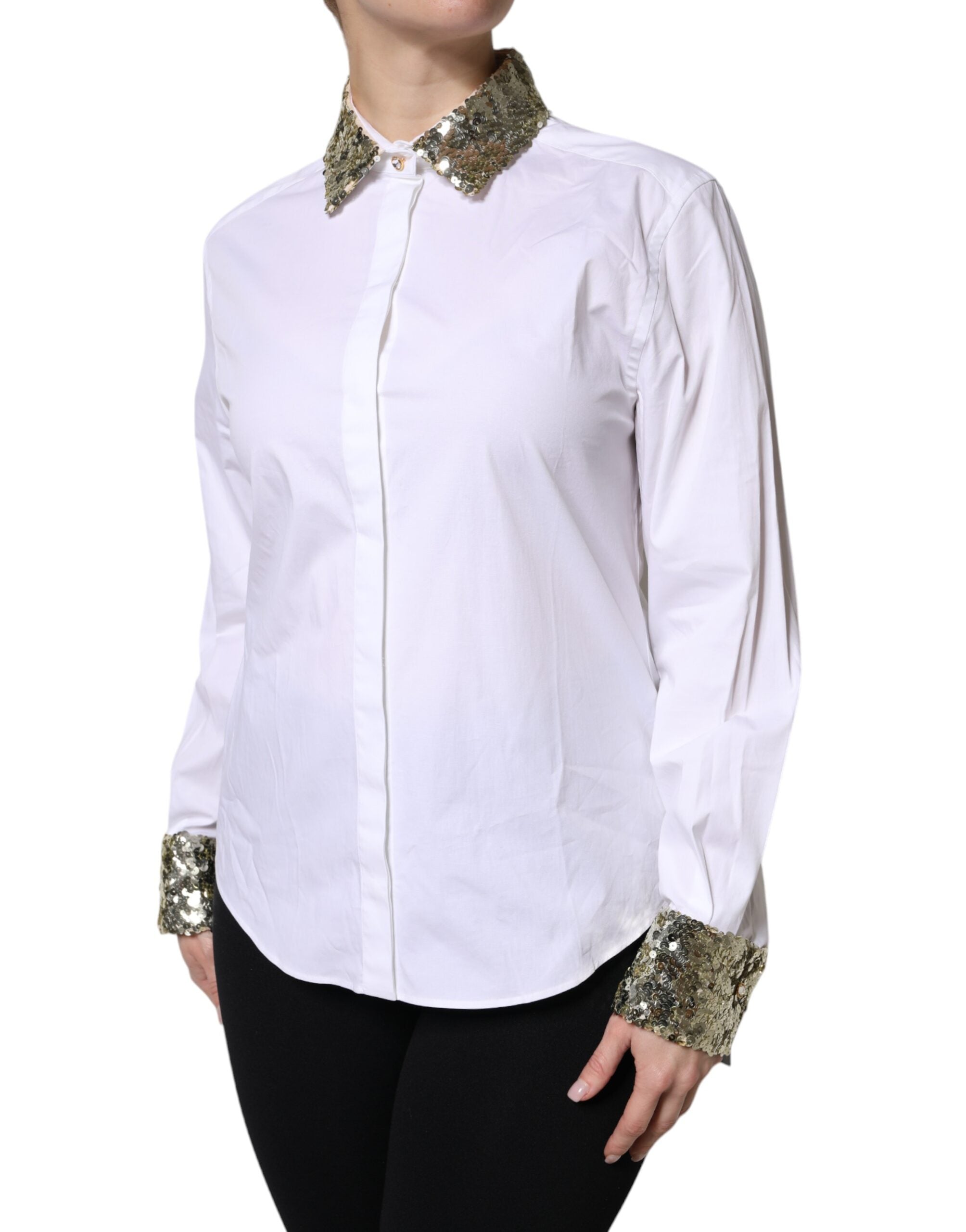 Dolce & Gabbana white cotton long-sleeved shirt with sequins-3