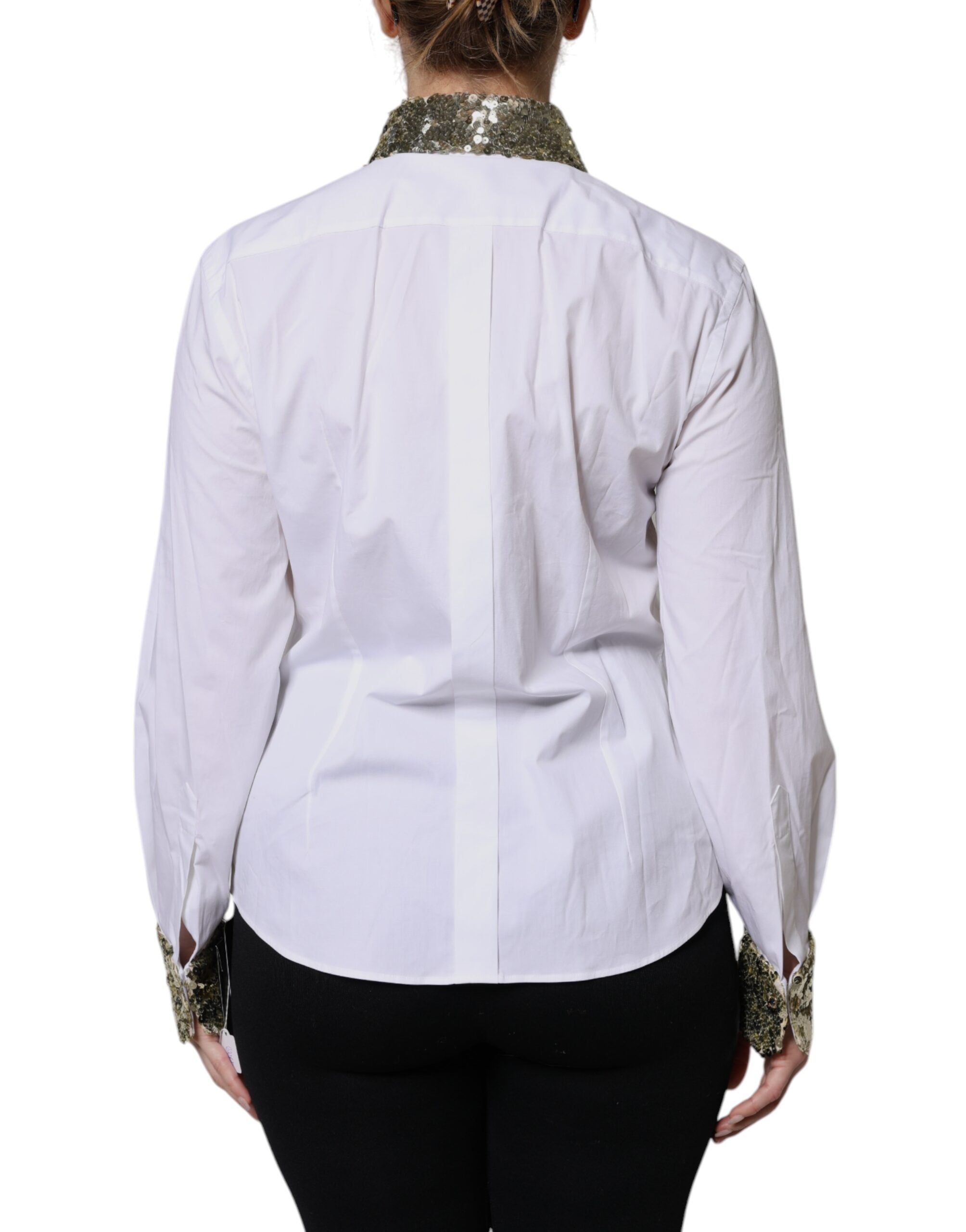 Dolce & Gabbana white cotton long-sleeved shirt with sequins-4