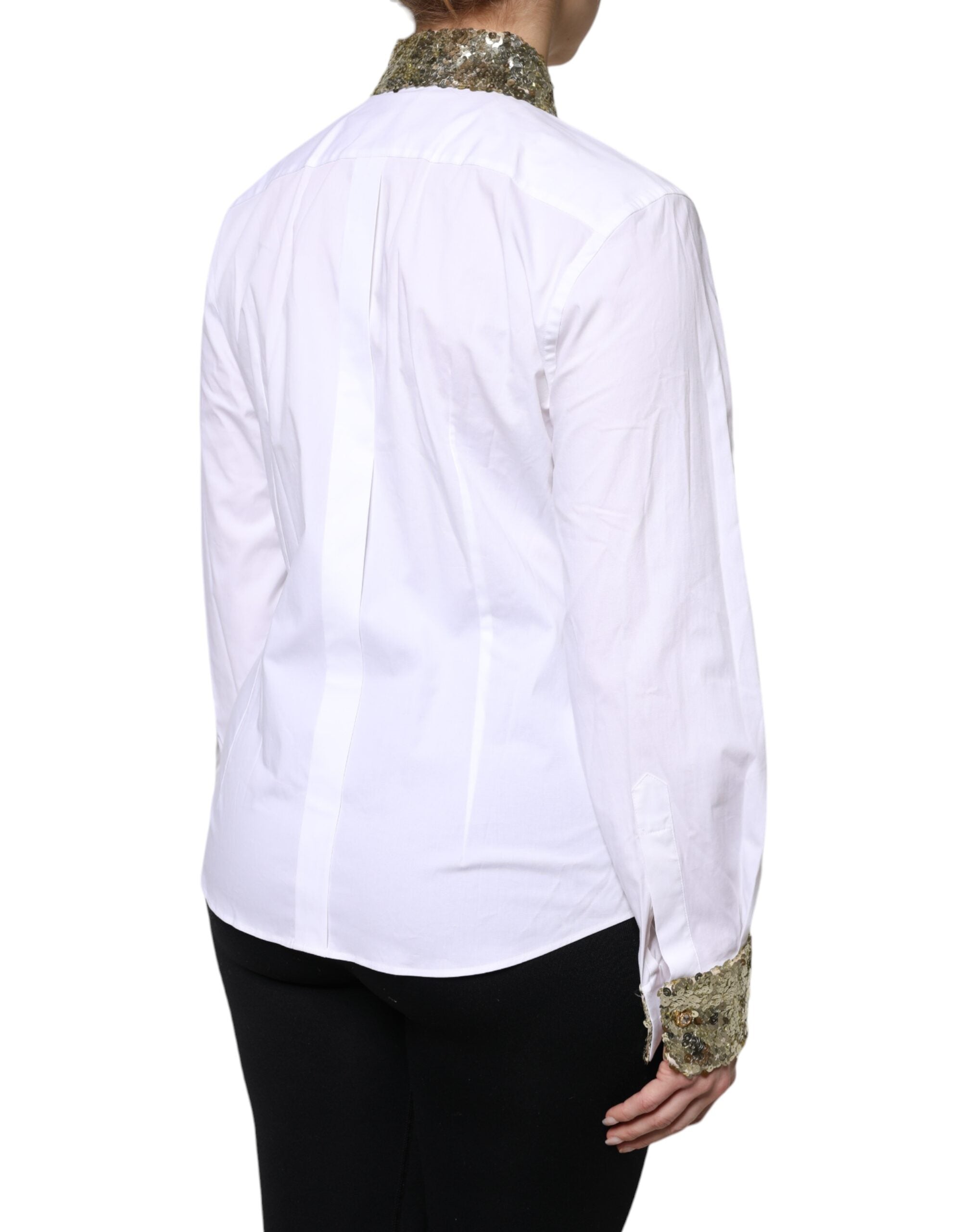 Dolce & Gabbana white cotton long-sleeved shirt with sequins-5