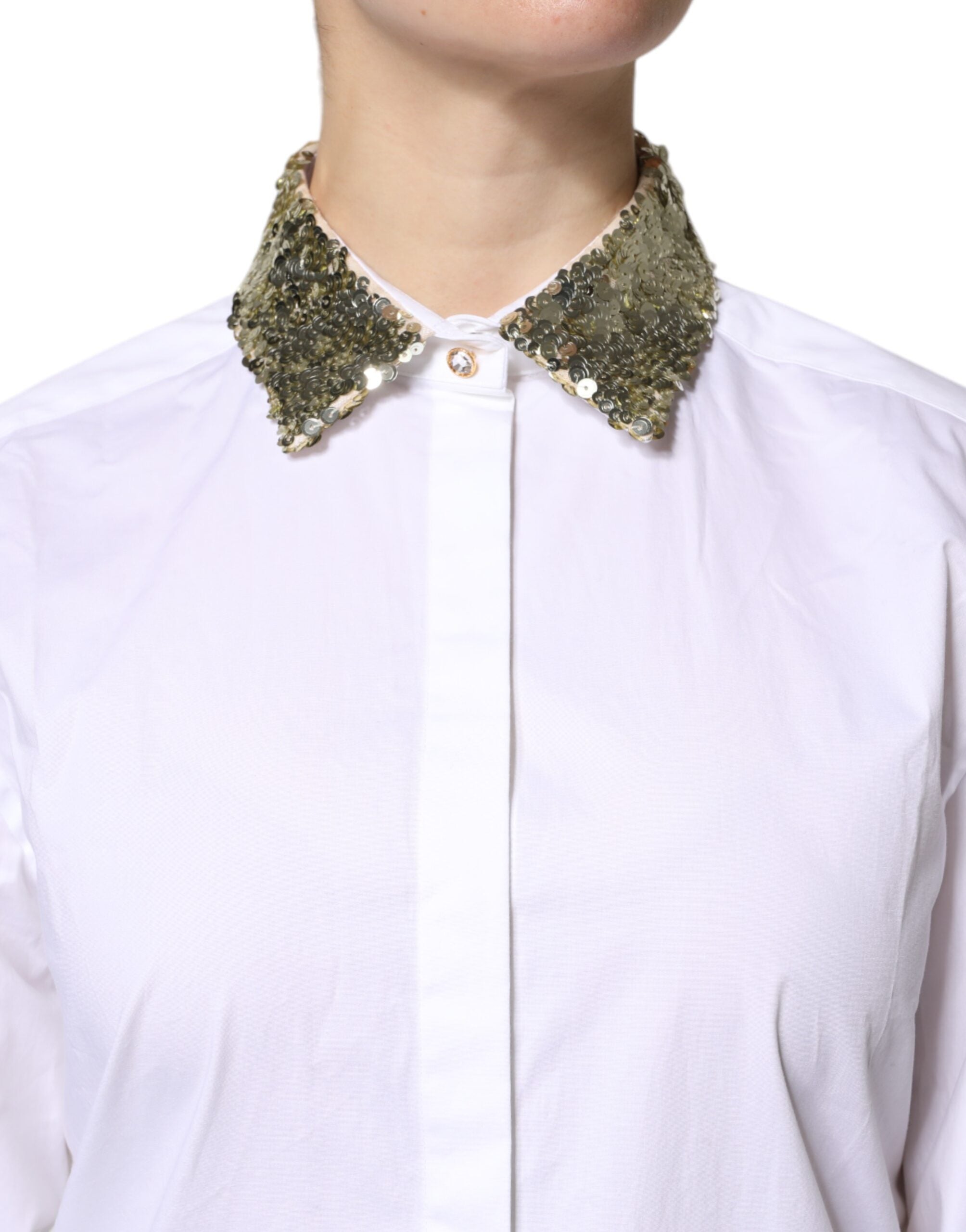 Dolce & Gabbana white cotton long-sleeved shirt with sequins-7