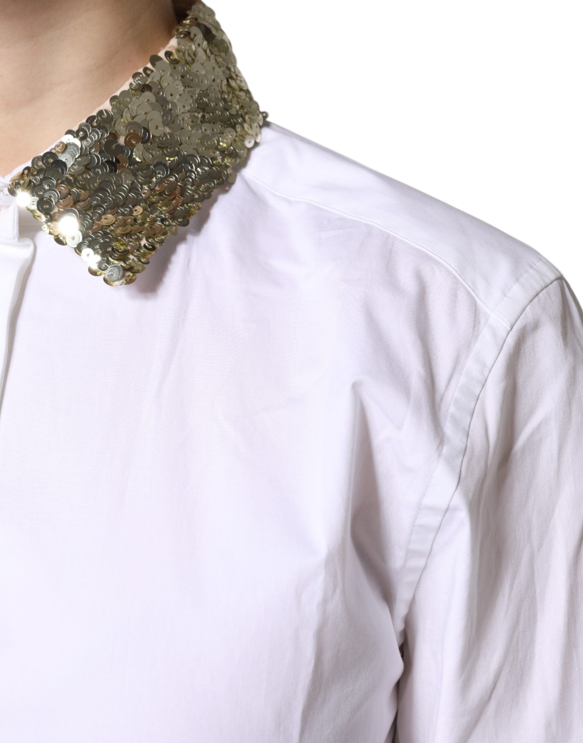 Dolce & Gabbana white cotton long-sleeved shirt with sequins-8