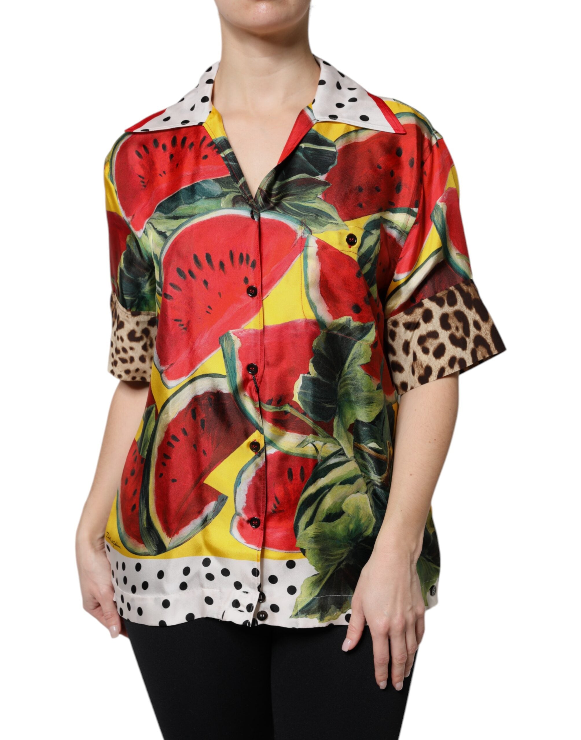 Dolce & Gabbana Multicolor Watermelon Shirt Blouse with Collar-1