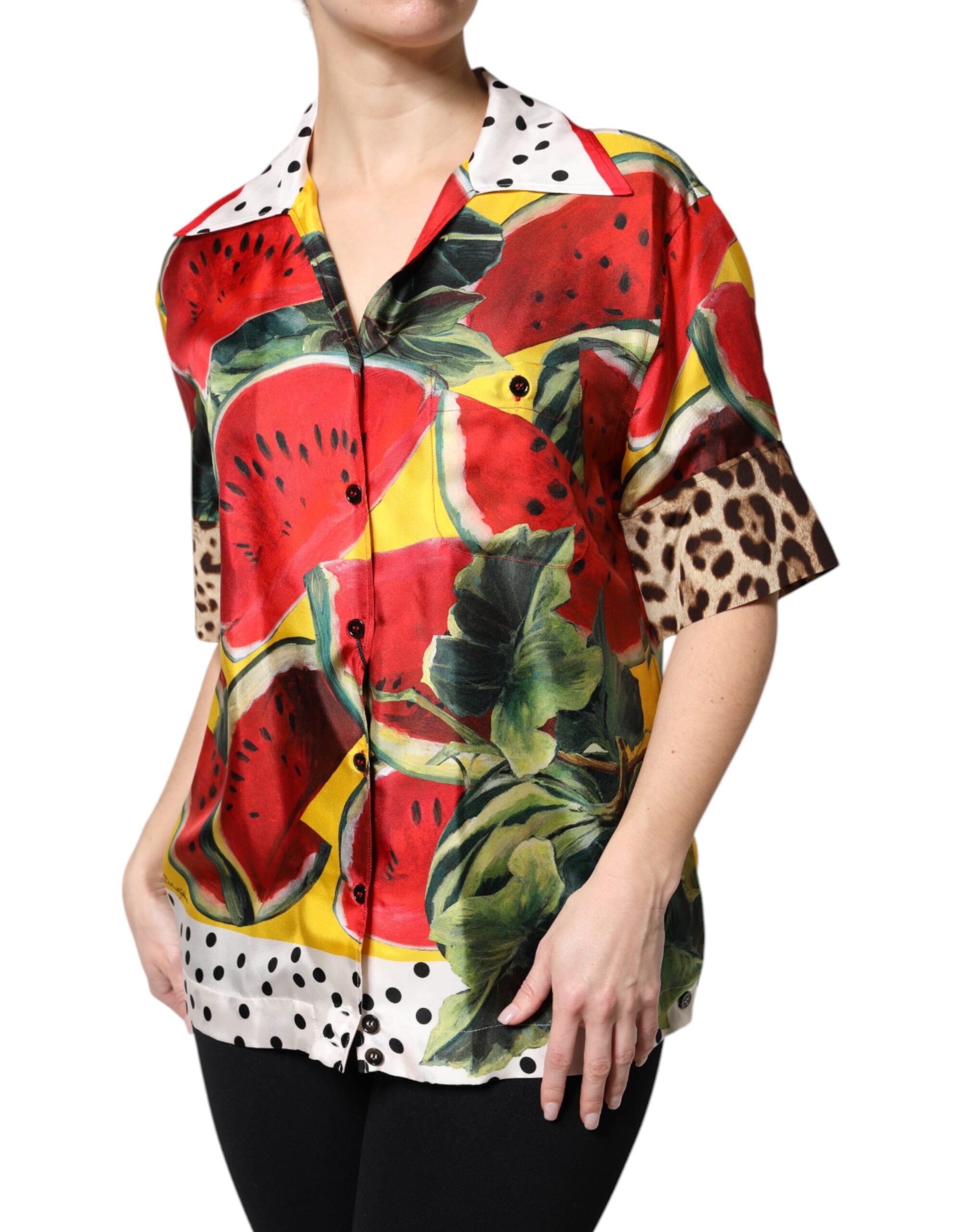 Dolce & Gabbana Multicolor Watermelon Shirt Blouse with Collar-3