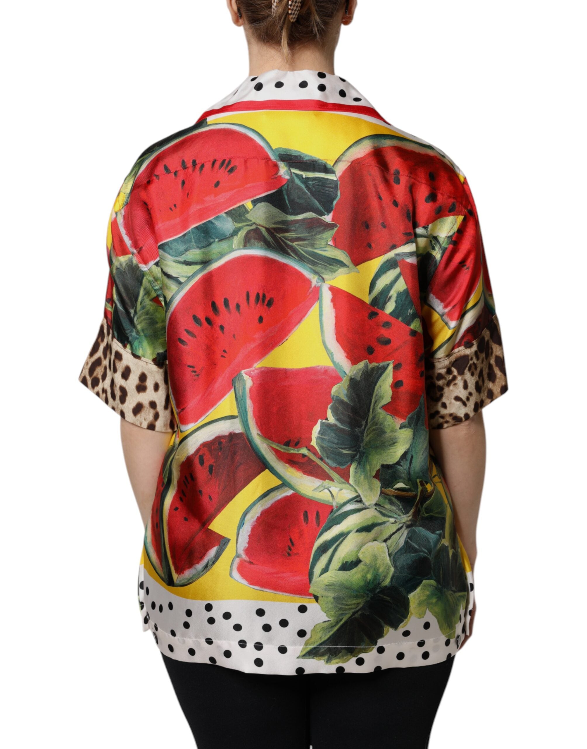 Dolce & Gabbana Multicolor Watermelon Shirt Blouse with Collar-4