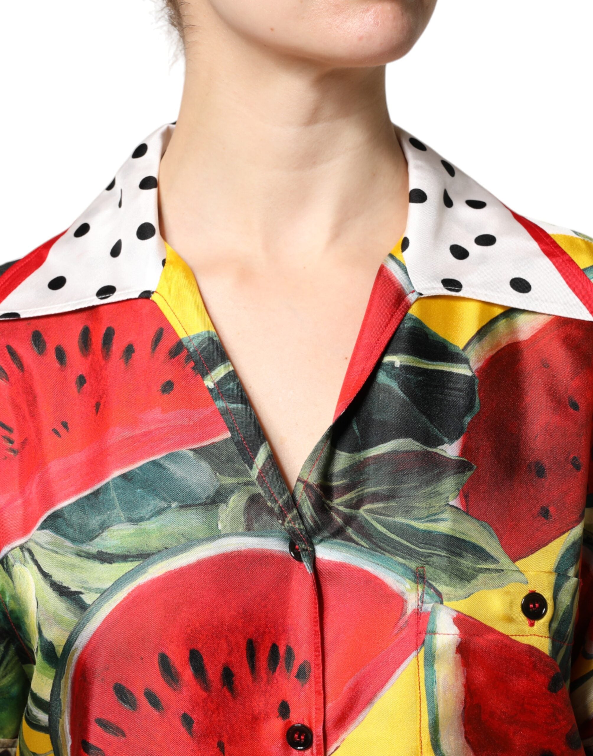 Dolce & Gabbana Multicolor Watermelon Shirt Blouse with Collar-5