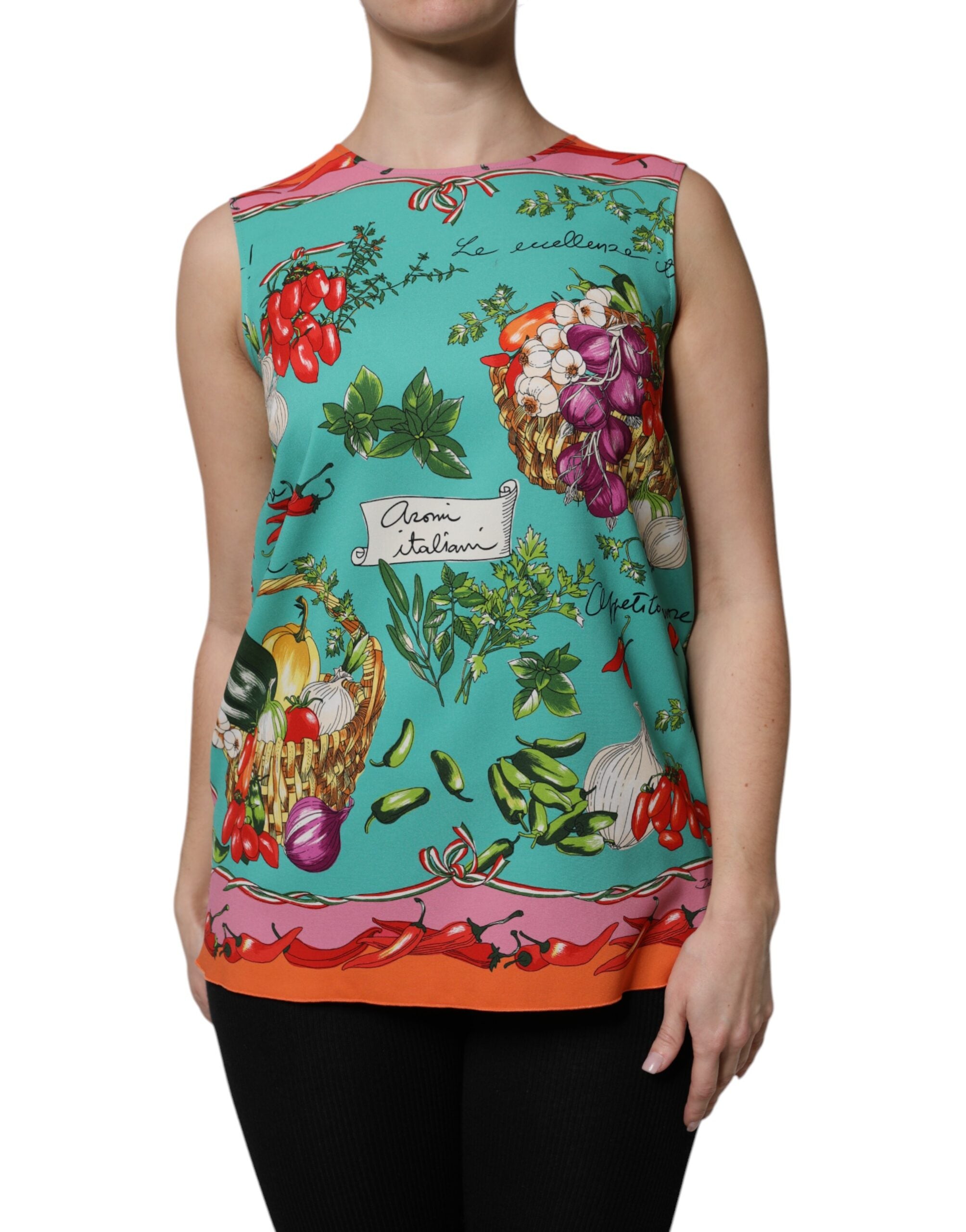 Top sin mangas de seda floral multicolor de Dolce & Gabbana-2