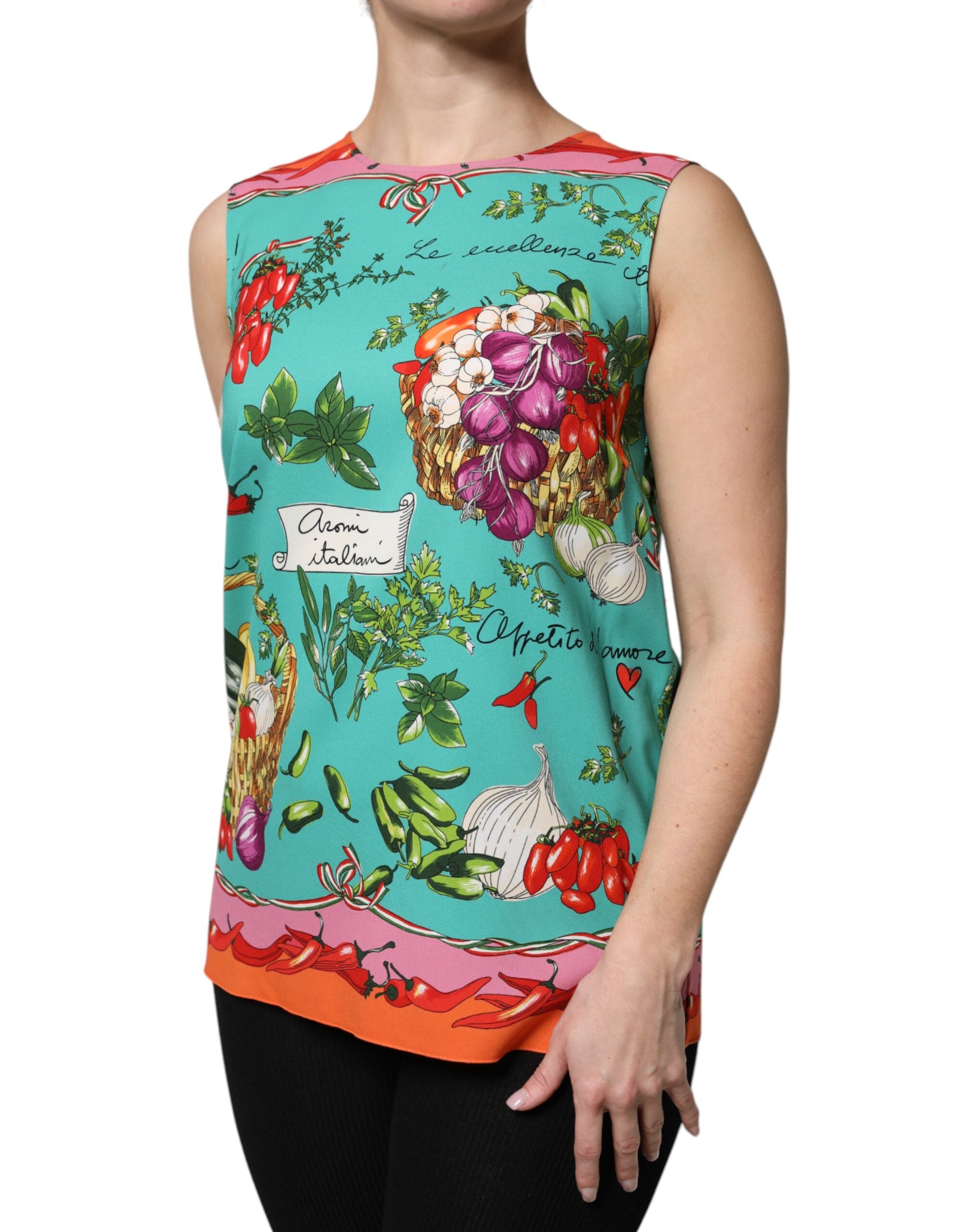 Top sin mangas de seda floral multicolor de Dolce & Gabbana-3