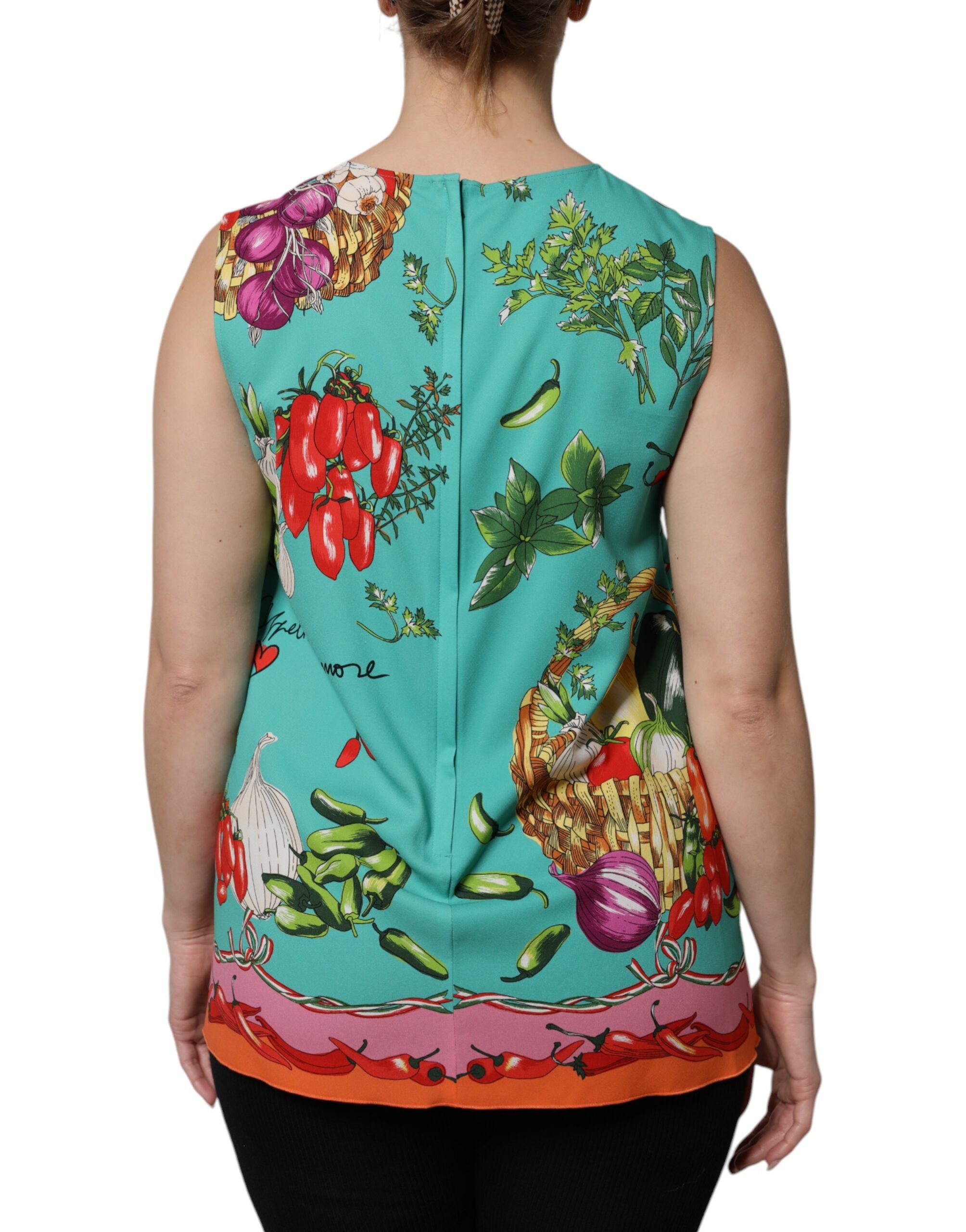 Top sin mangas de seda floral multicolor de Dolce & Gabbana-4
