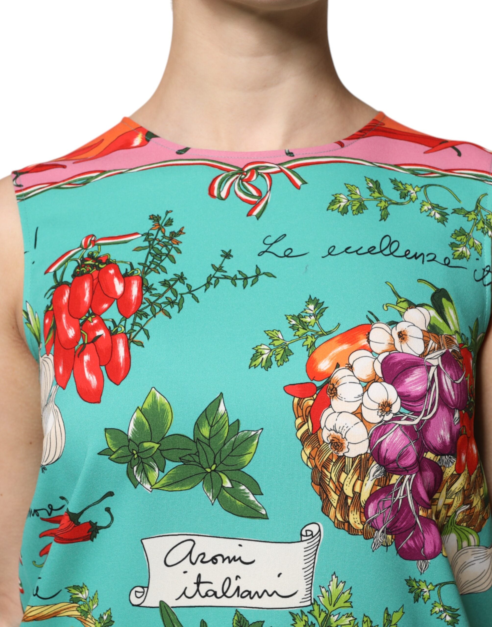 Top sin mangas de seda floral multicolor de Dolce & Gabbana-5