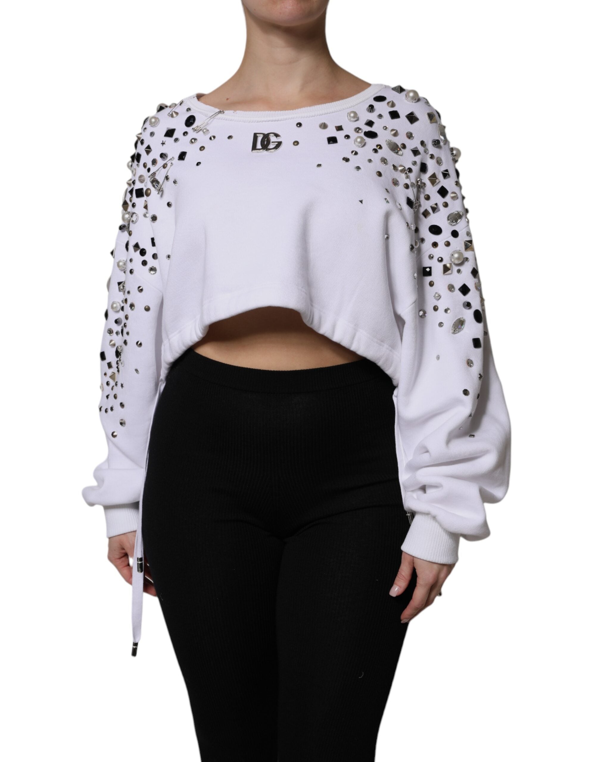 Jersey blanco de manga larga con adornos de Dolce & Gabbana-1
