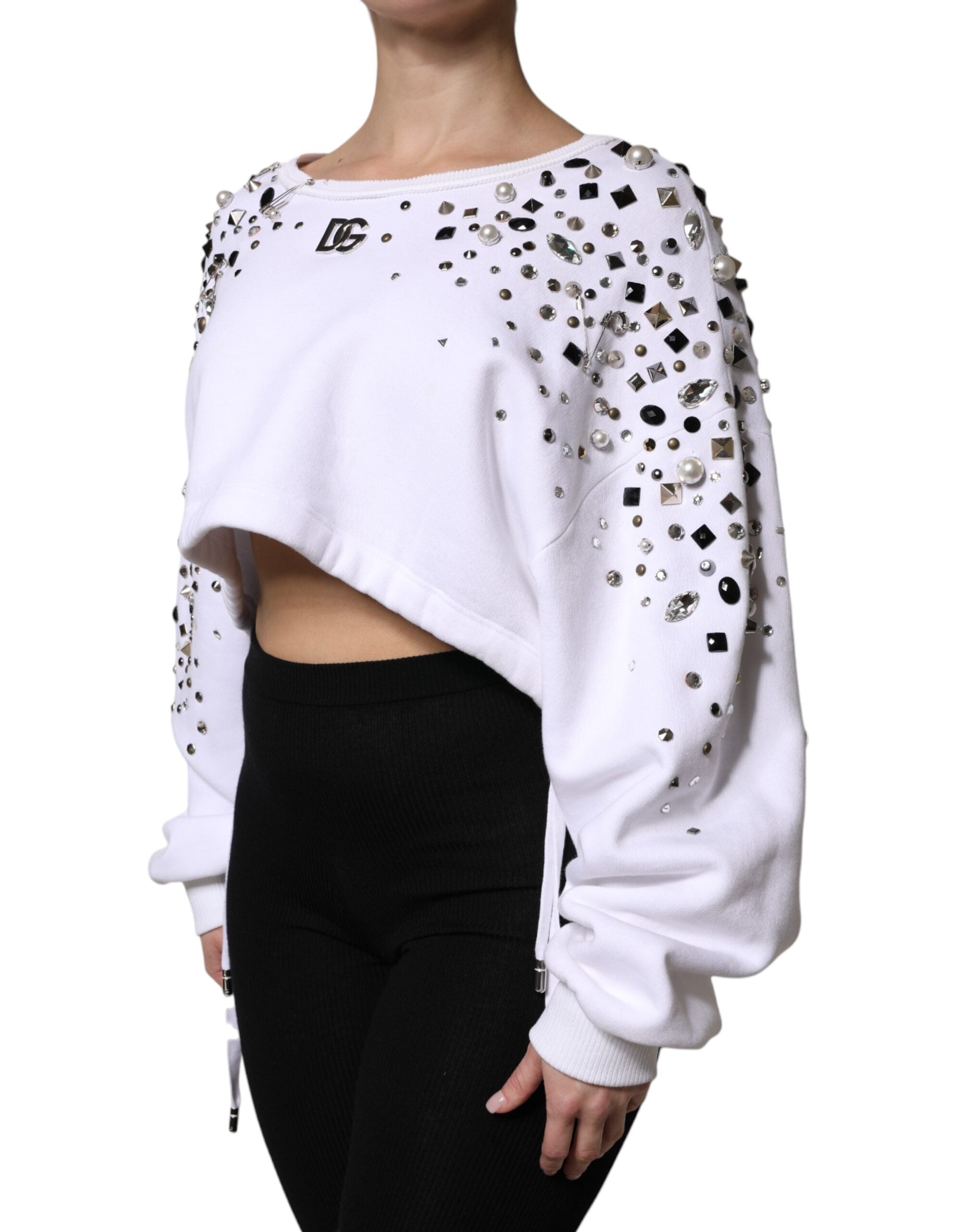 Jersey blanco de manga larga con adornos de Dolce & Gabbana-3