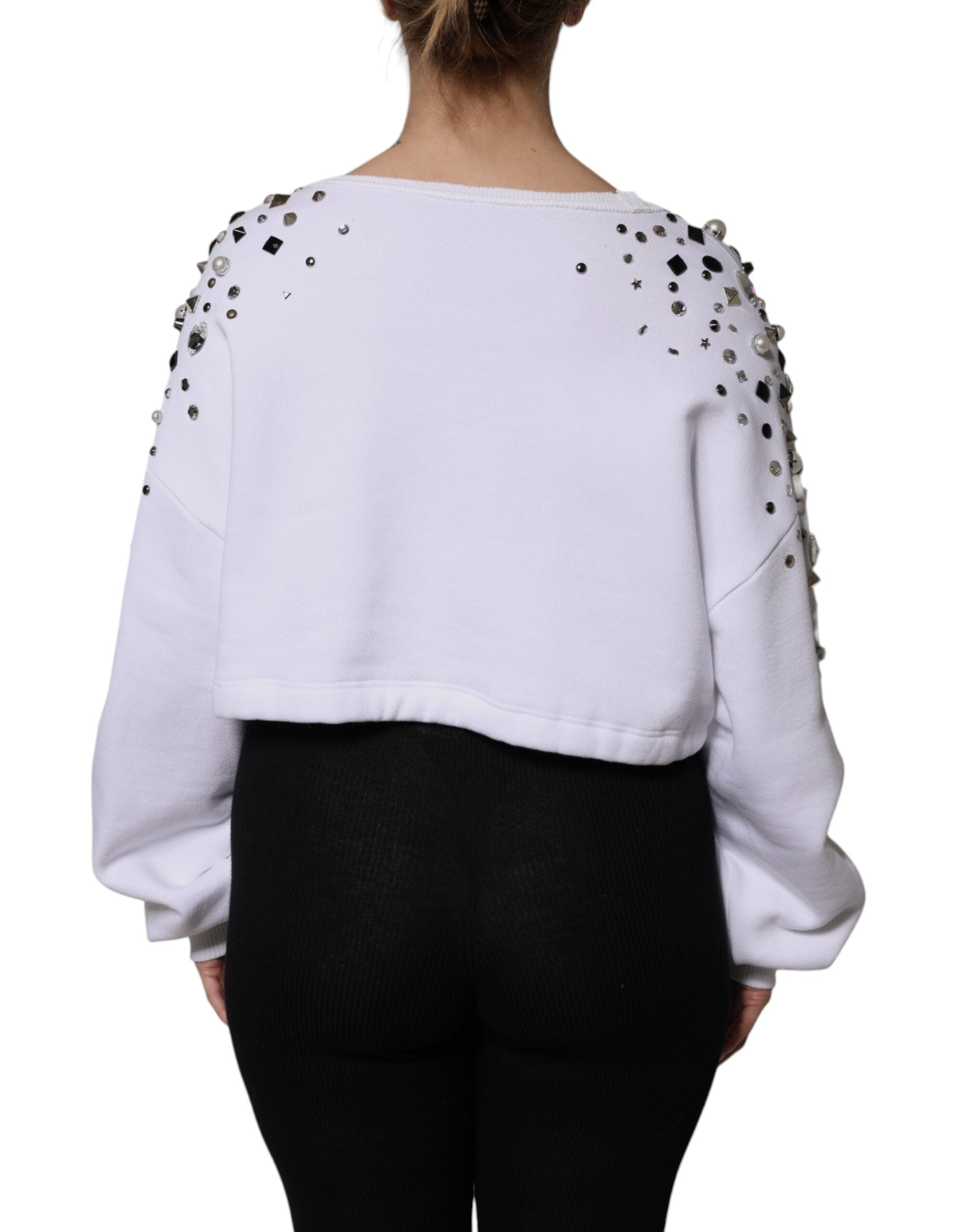 Jersey blanco de manga larga con adornos de Dolce & Gabbana-4