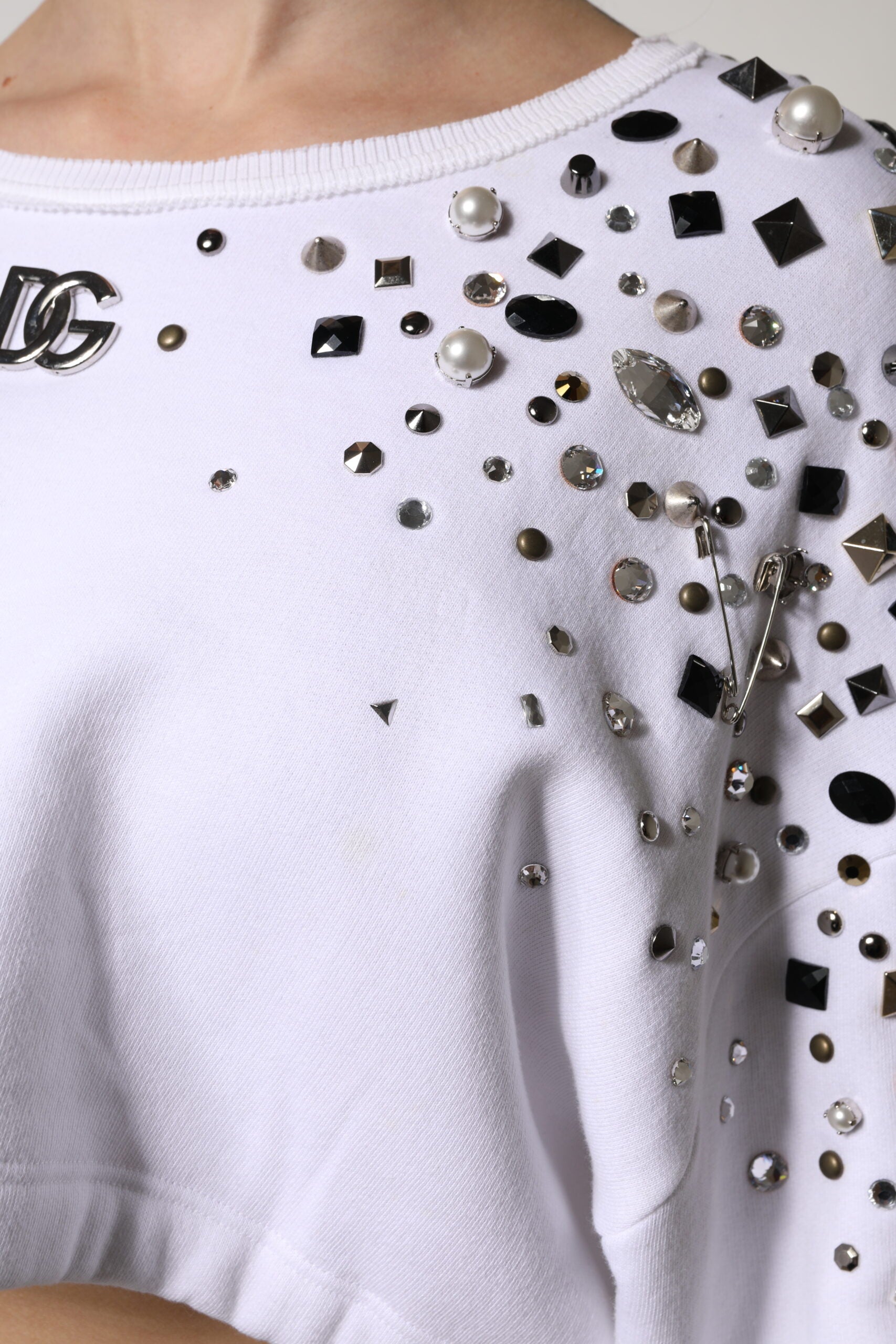 Jersey blanco de manga larga con adornos de Dolce & Gabbana-5