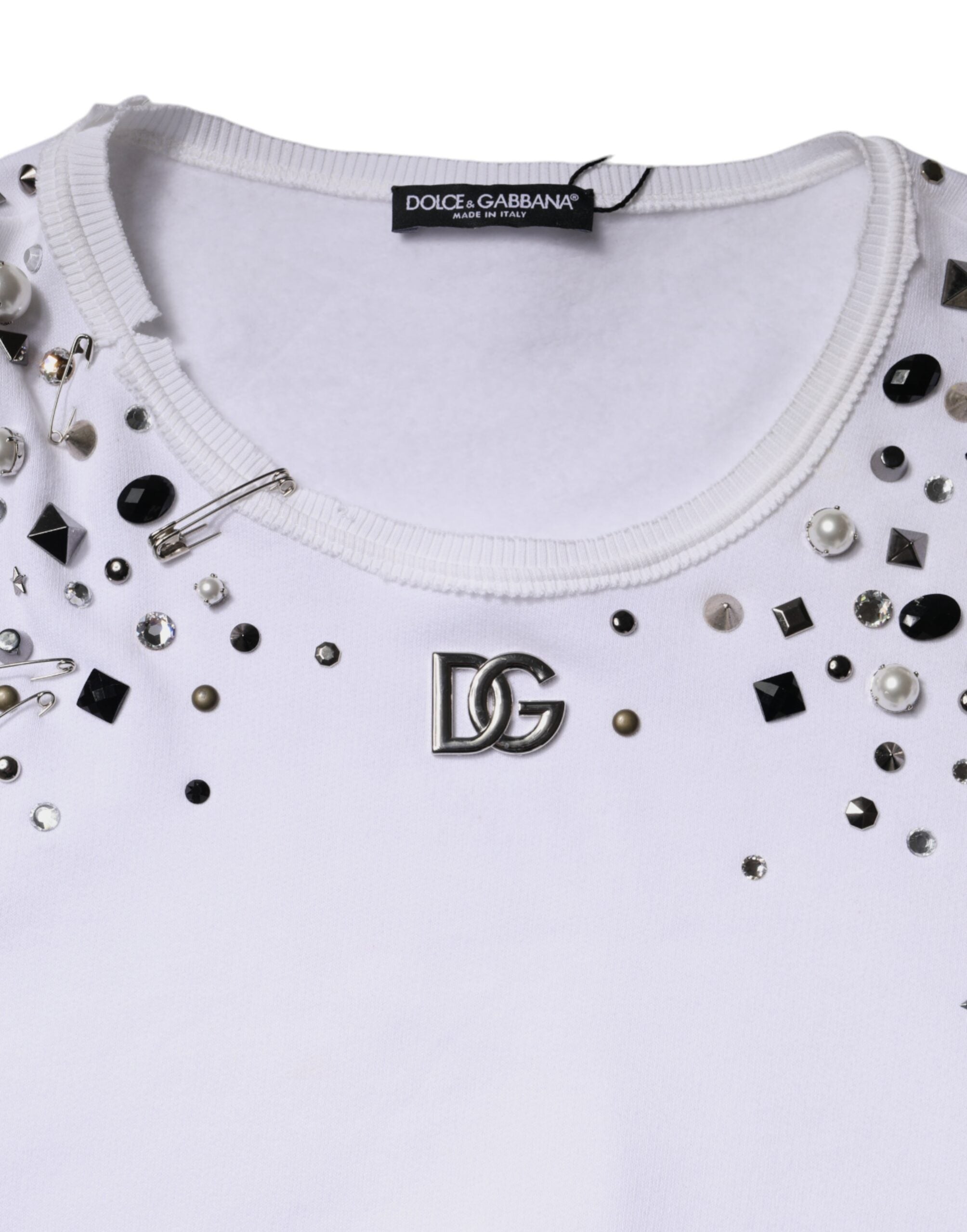 Jersey blanco de manga larga con adornos de Dolce & Gabbana-6