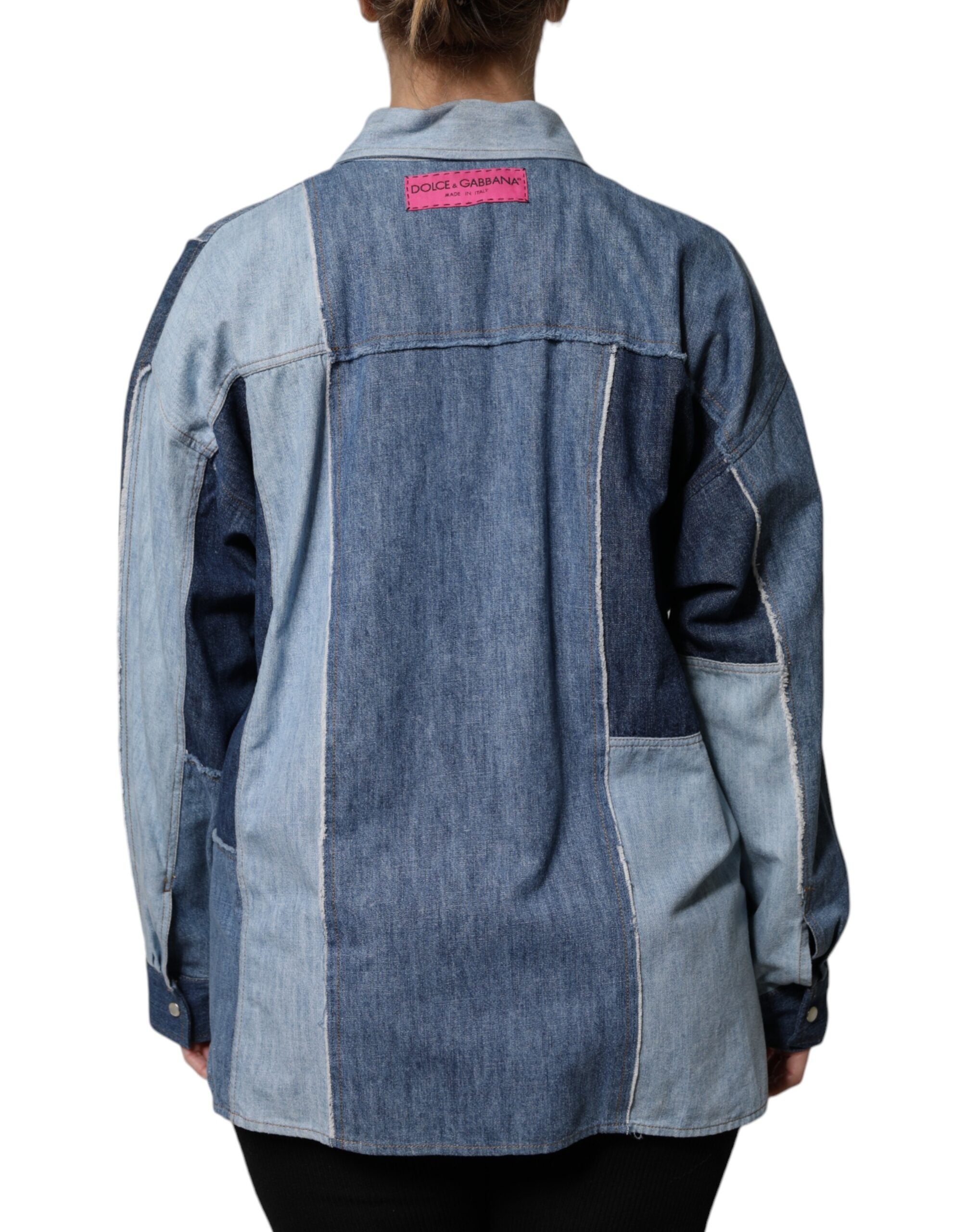 Dolce & Gabbana Blue Cotton Button-Down Long-Sleeved Top-4