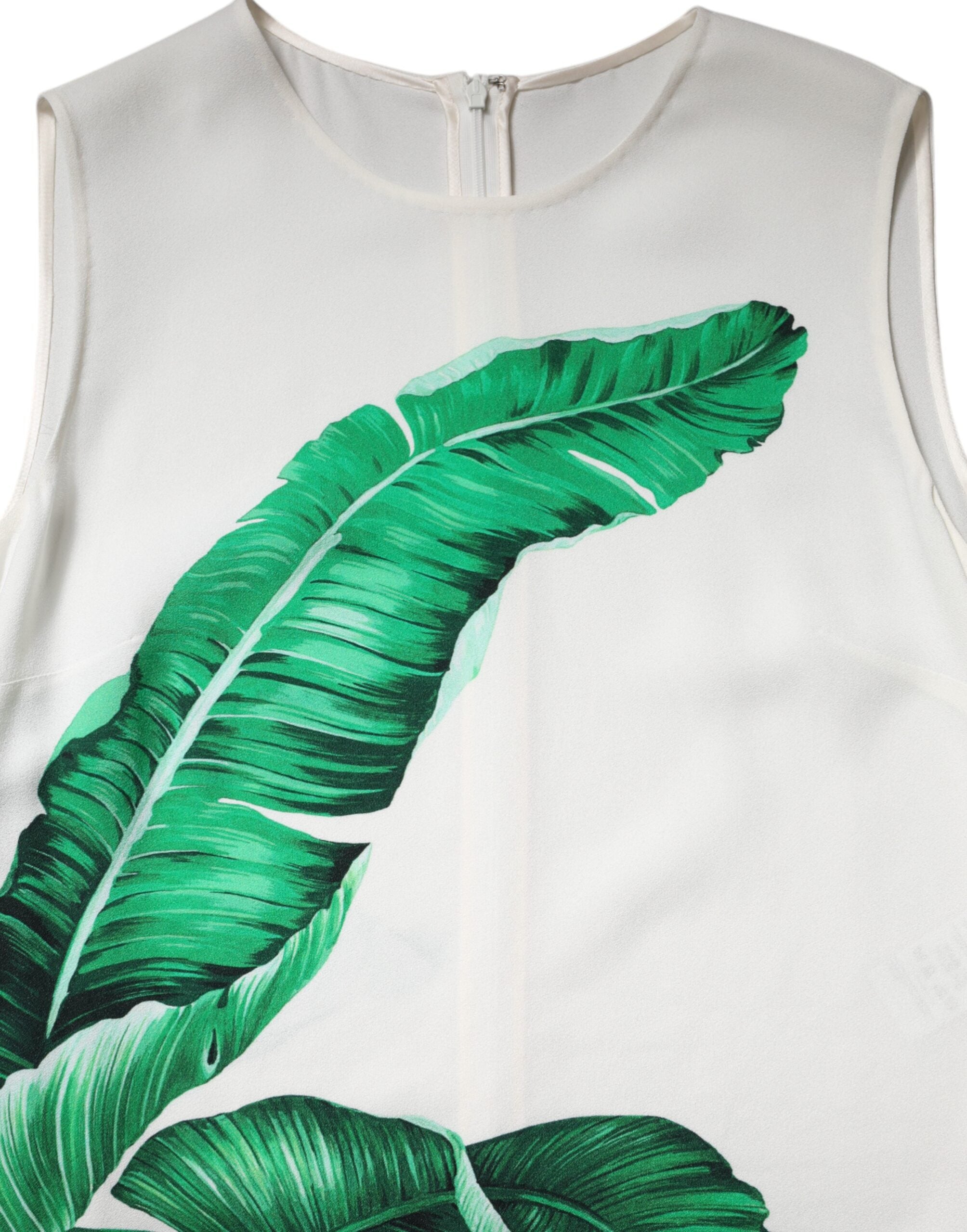 Top de cuello redondo con estampado de hojas de plátano blancas de Dolce & Gabbana-7
