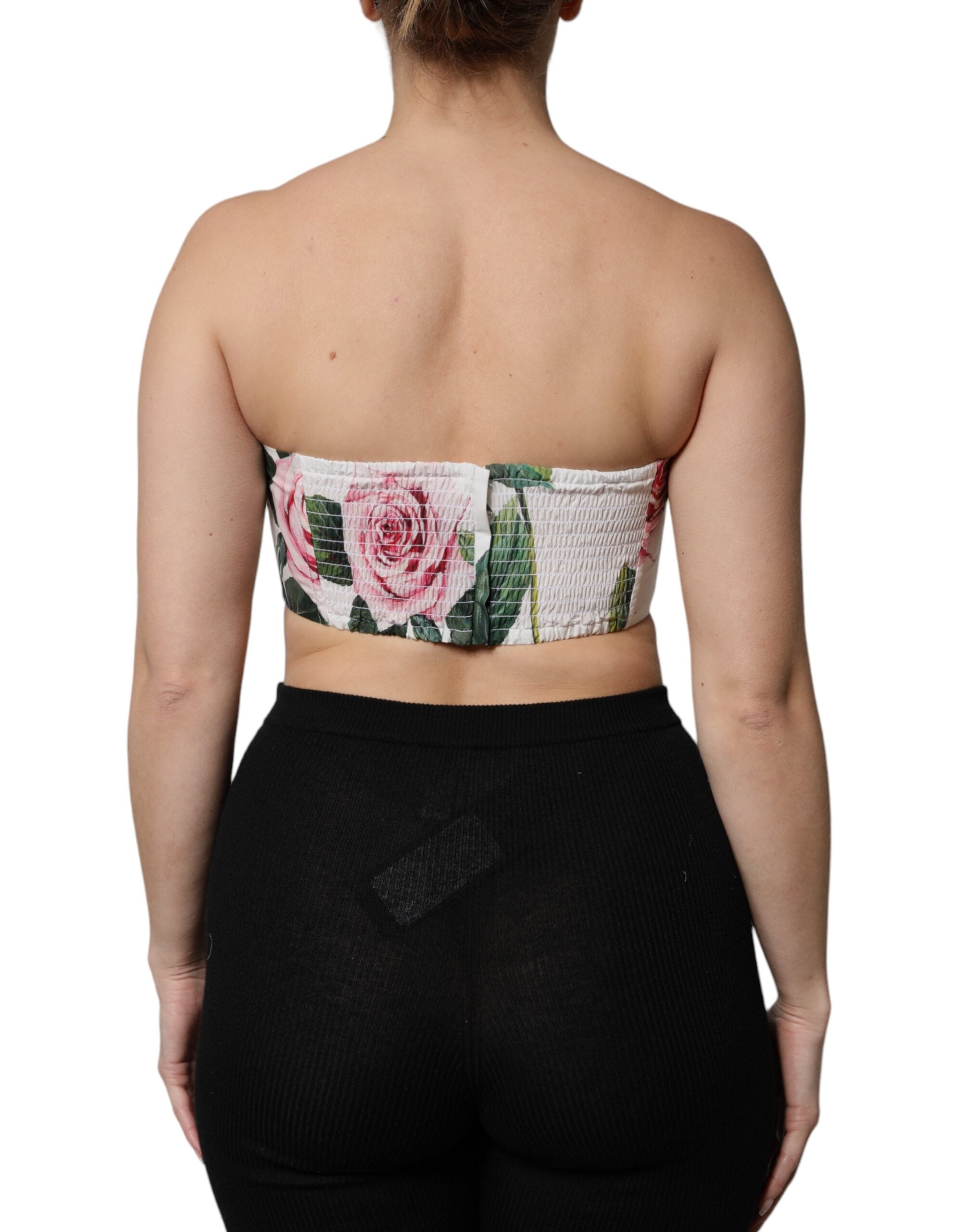Dolce & Gabbana White Bustier Corset Top with Floral Print-4