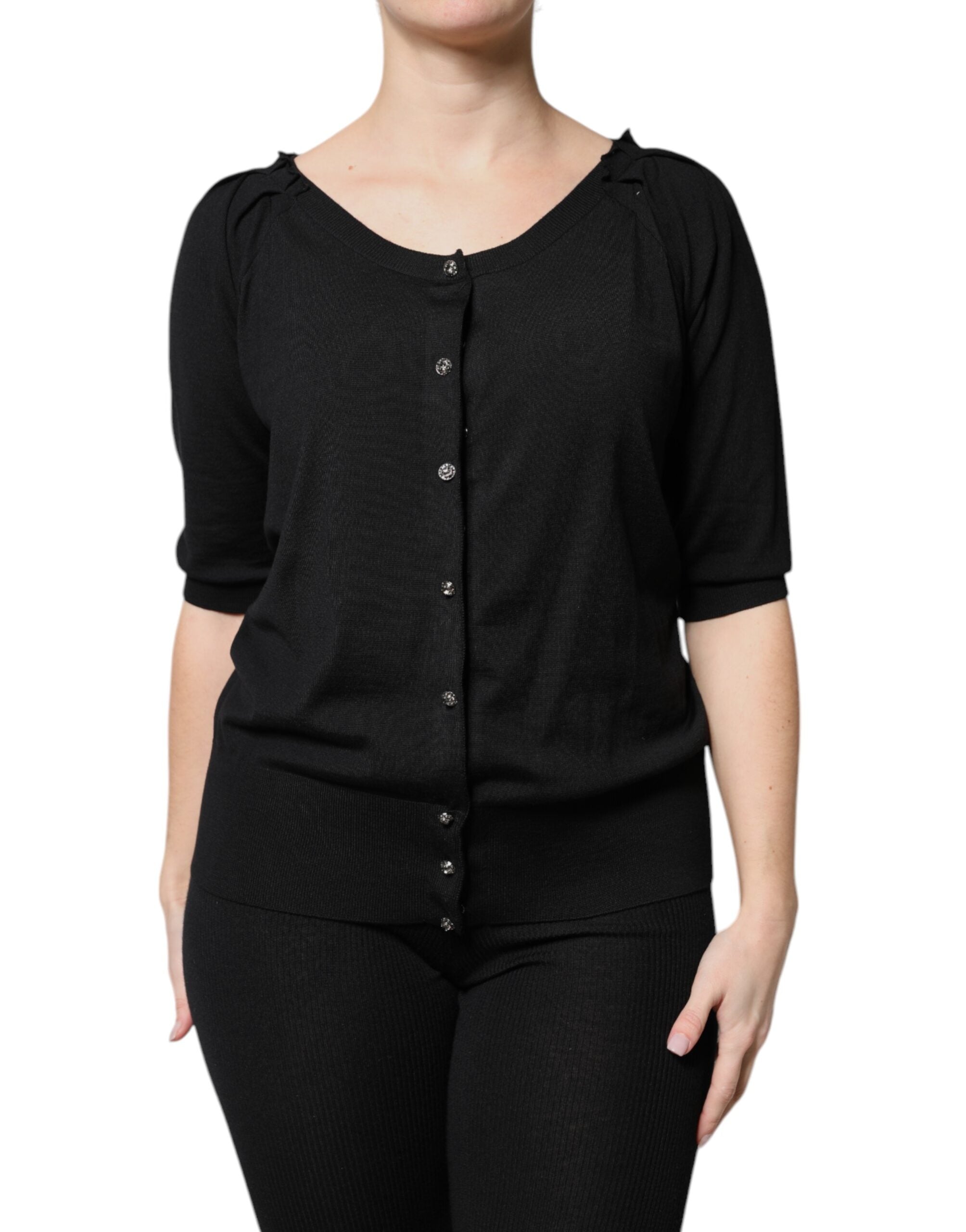 Blusa negra de manga corta con botones de Dolce & Gabbana-1