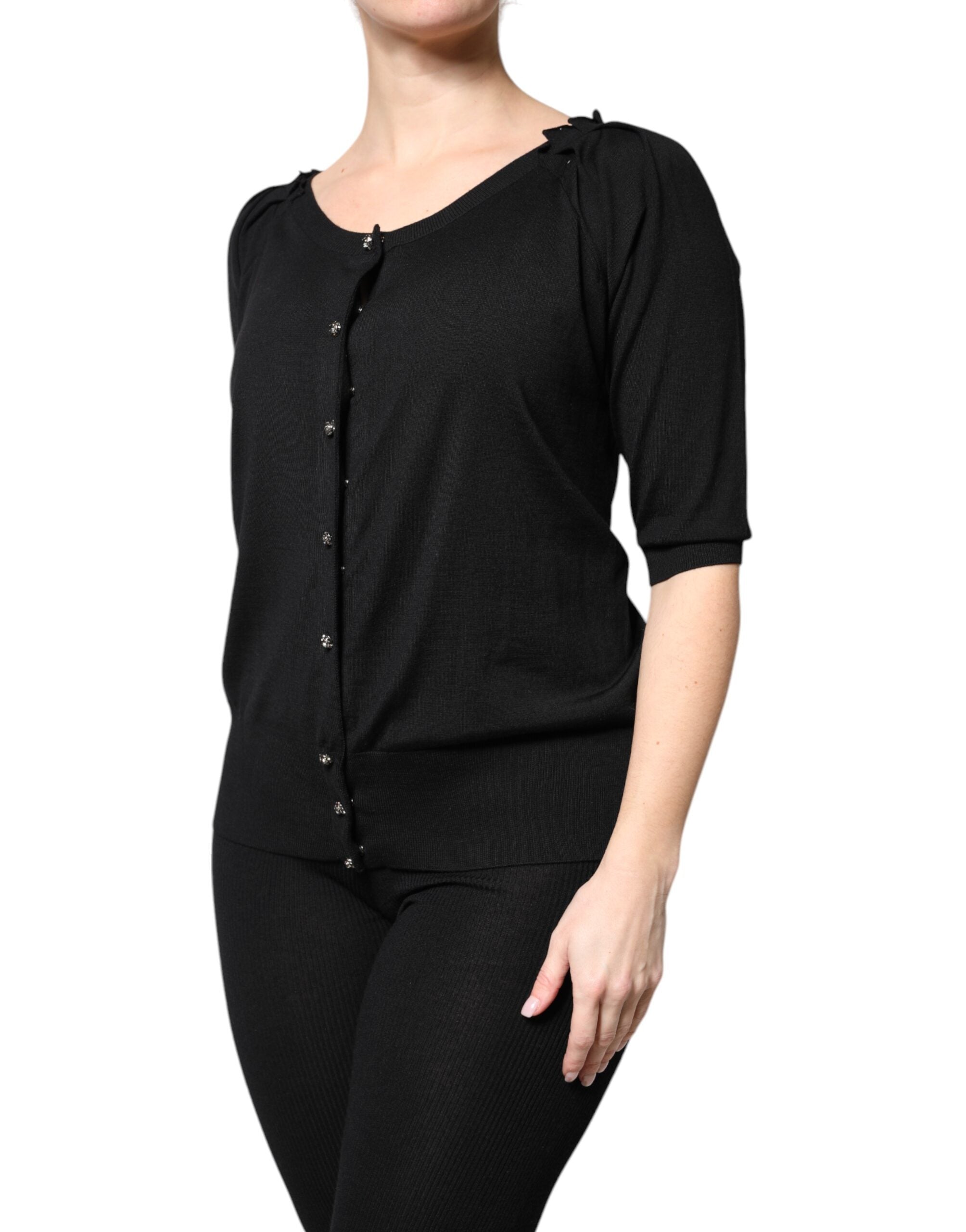 Blusa negra de manga corta con botones de Dolce & Gabbana-3
