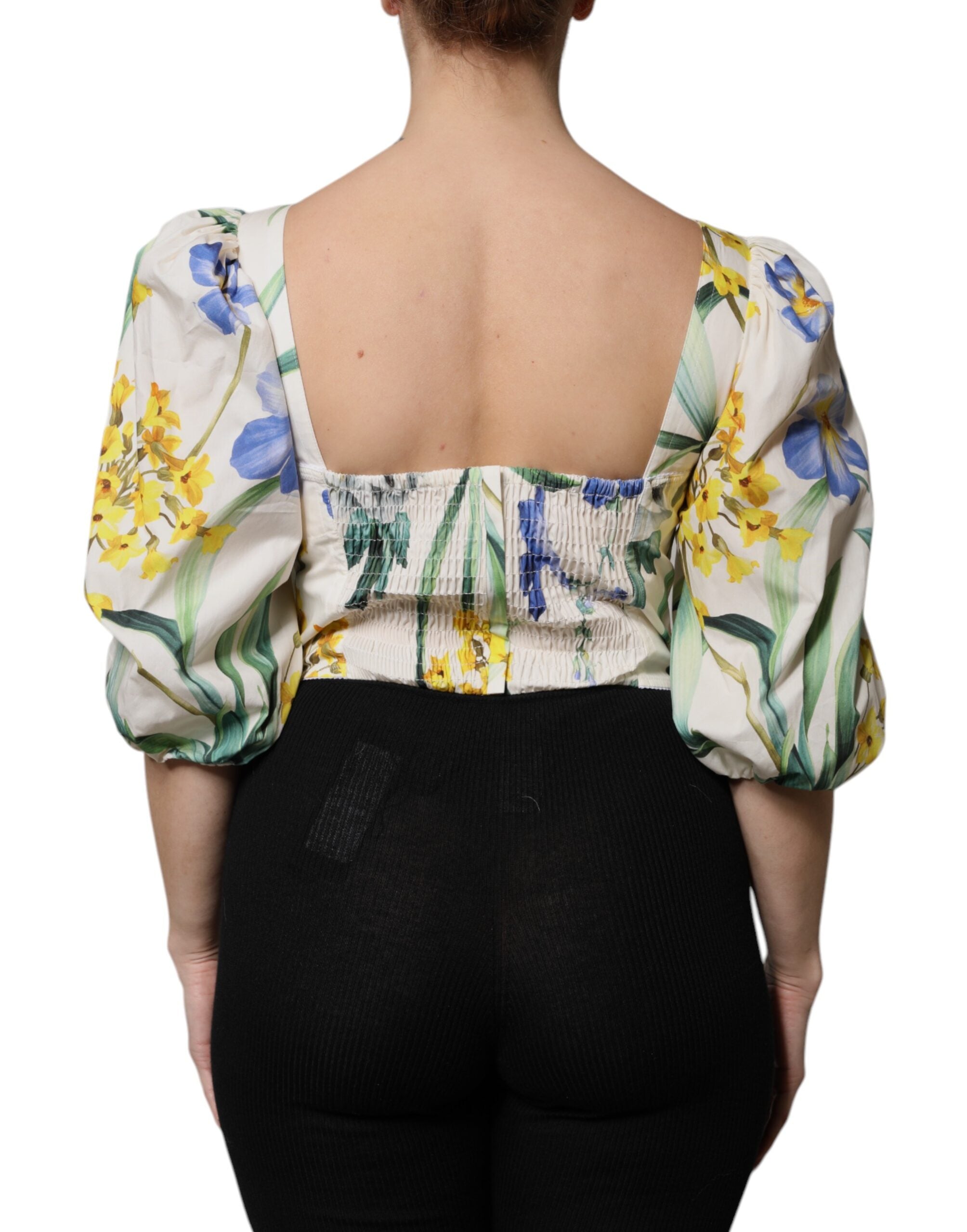 Dolce & Gabbana White Floral Puff Sleeve Blouse Top-4