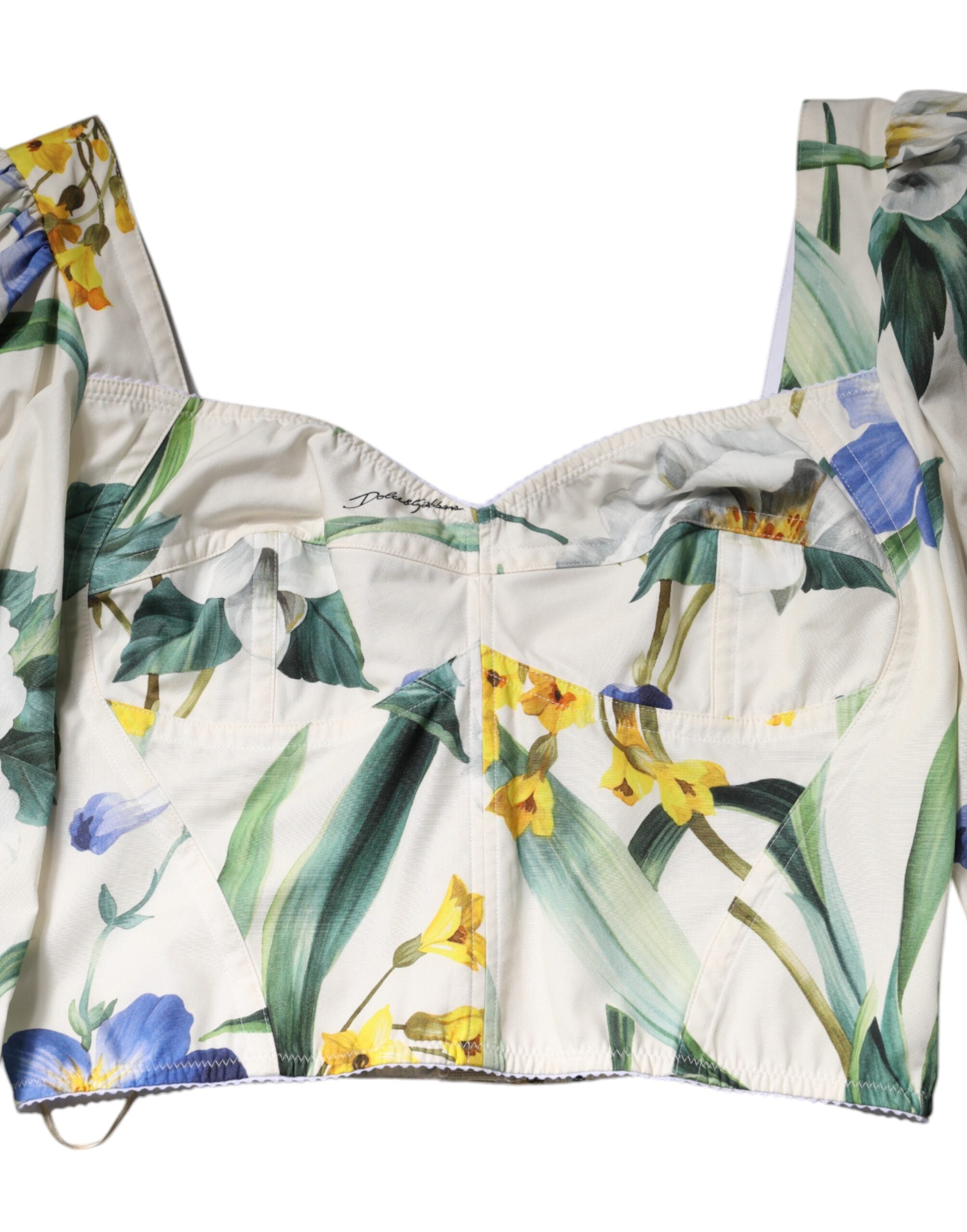 Dolce & Gabbana White Floral Puff Sleeve Blouse Top-7