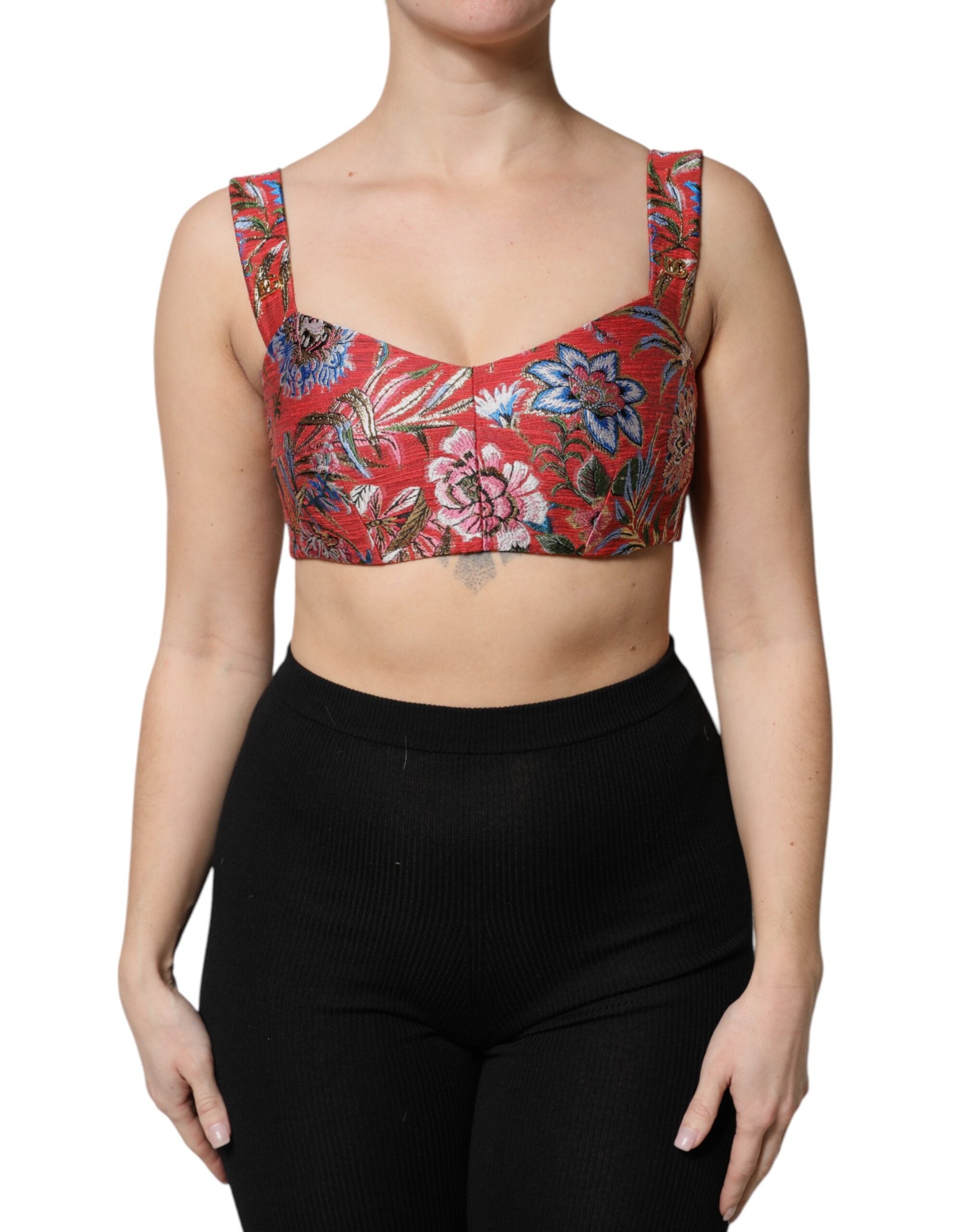 Top corsé con brocado floral rojo de Dolce & Gabbana-2