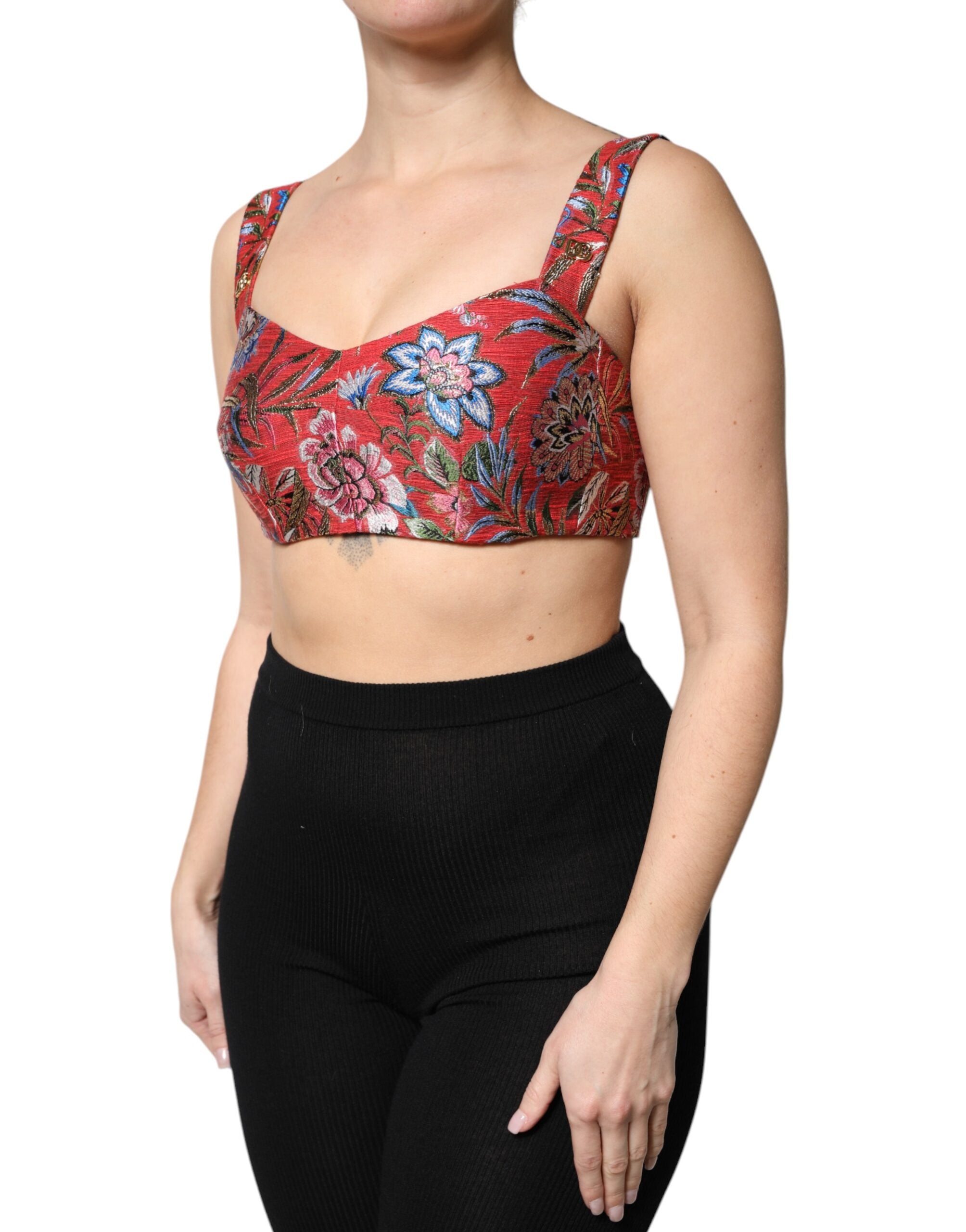 Top corsé con brocado floral rojo de Dolce & Gabbana-3