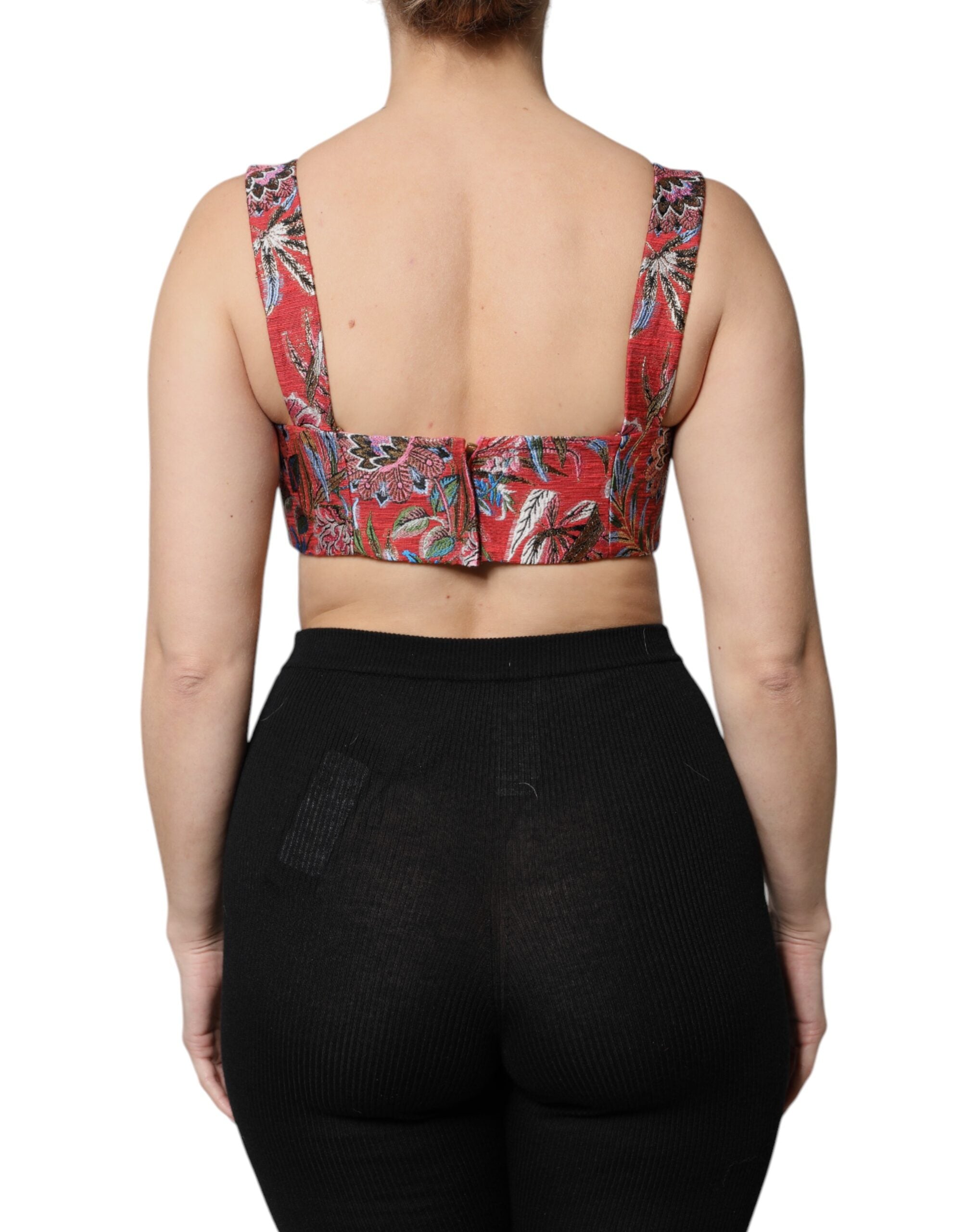 Top corsé con brocado floral rojo de Dolce & Gabbana-4