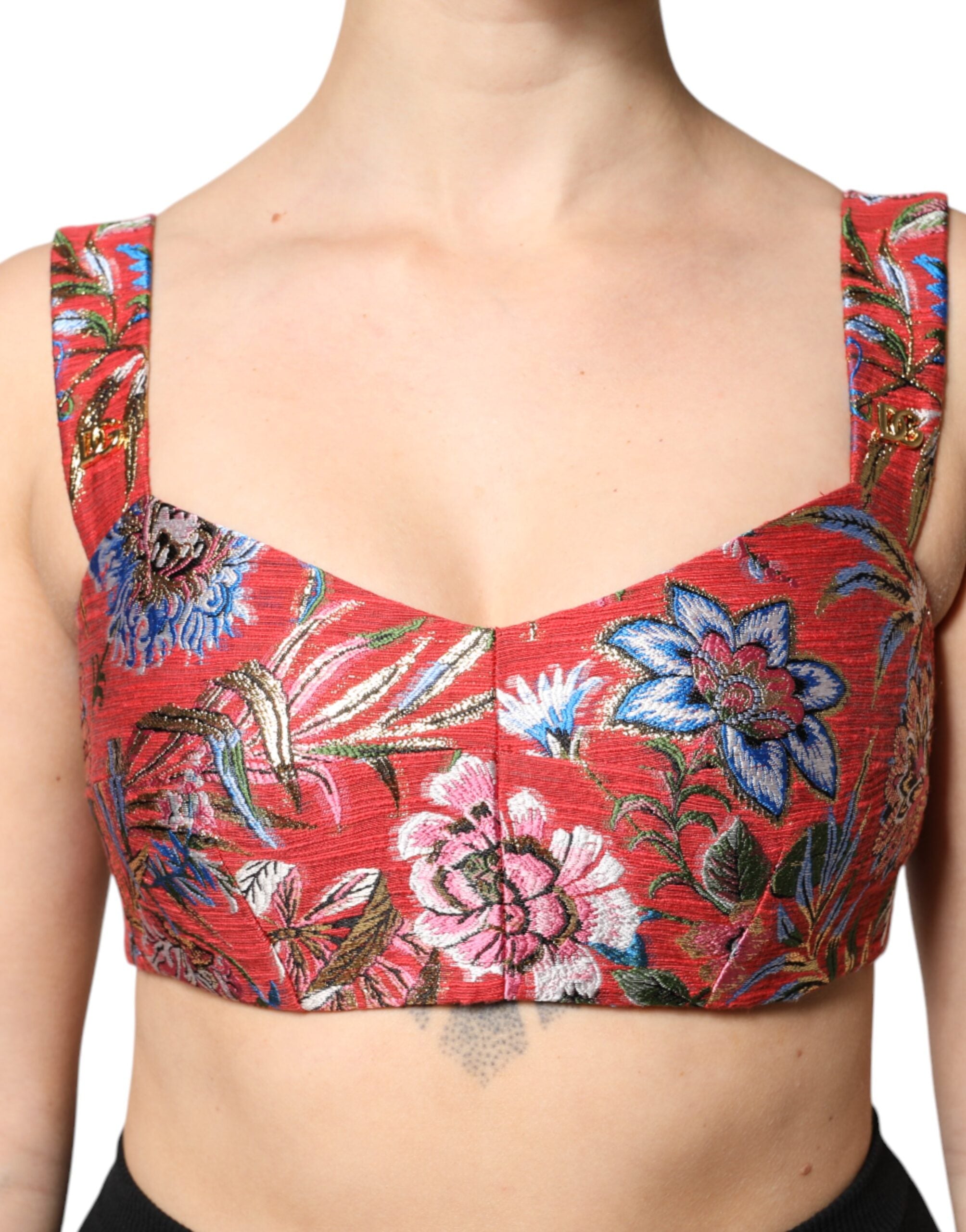 Top corsé con brocado floral rojo de Dolce & Gabbana-5