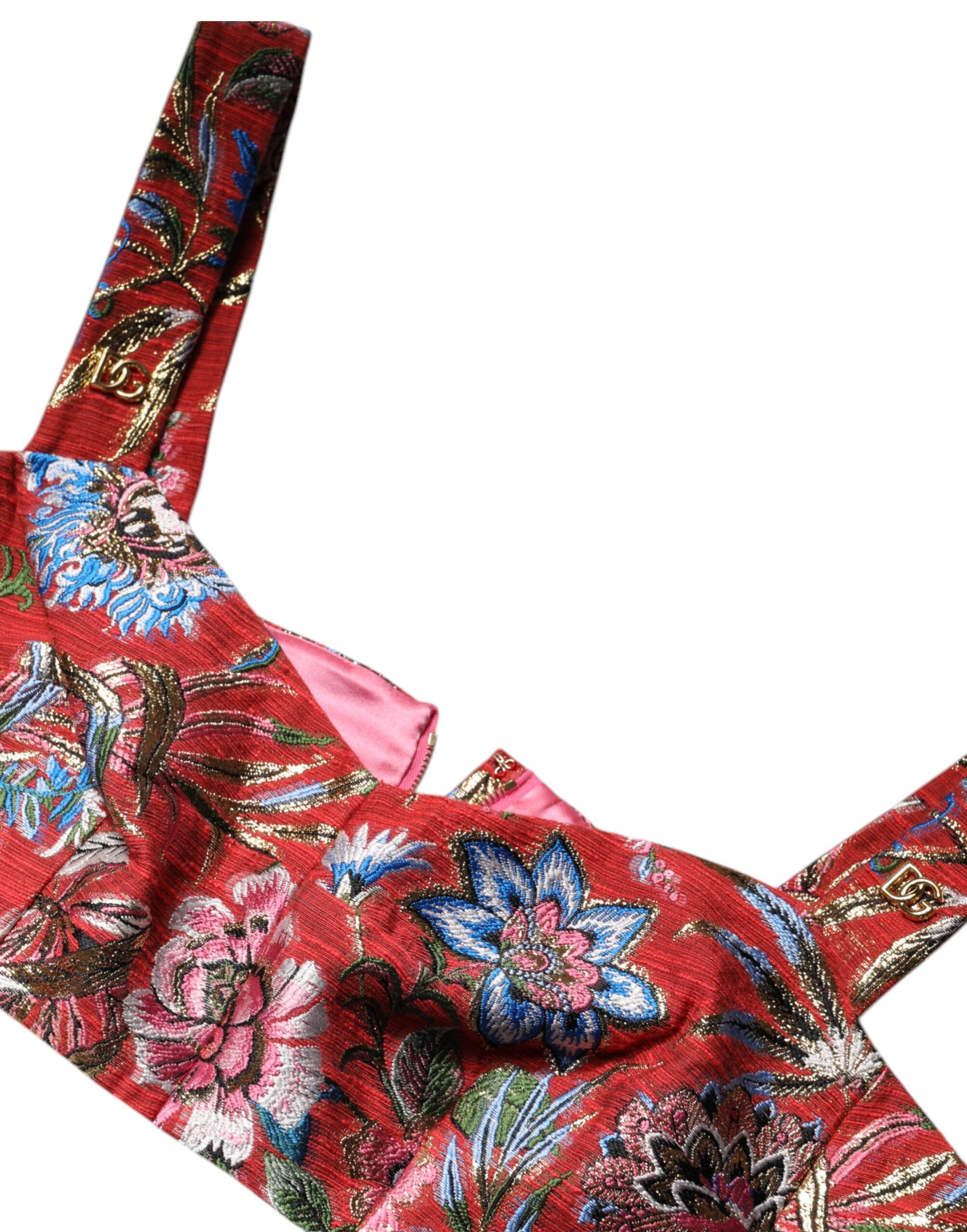 Top corsé con brocado floral rojo de Dolce & Gabbana-8