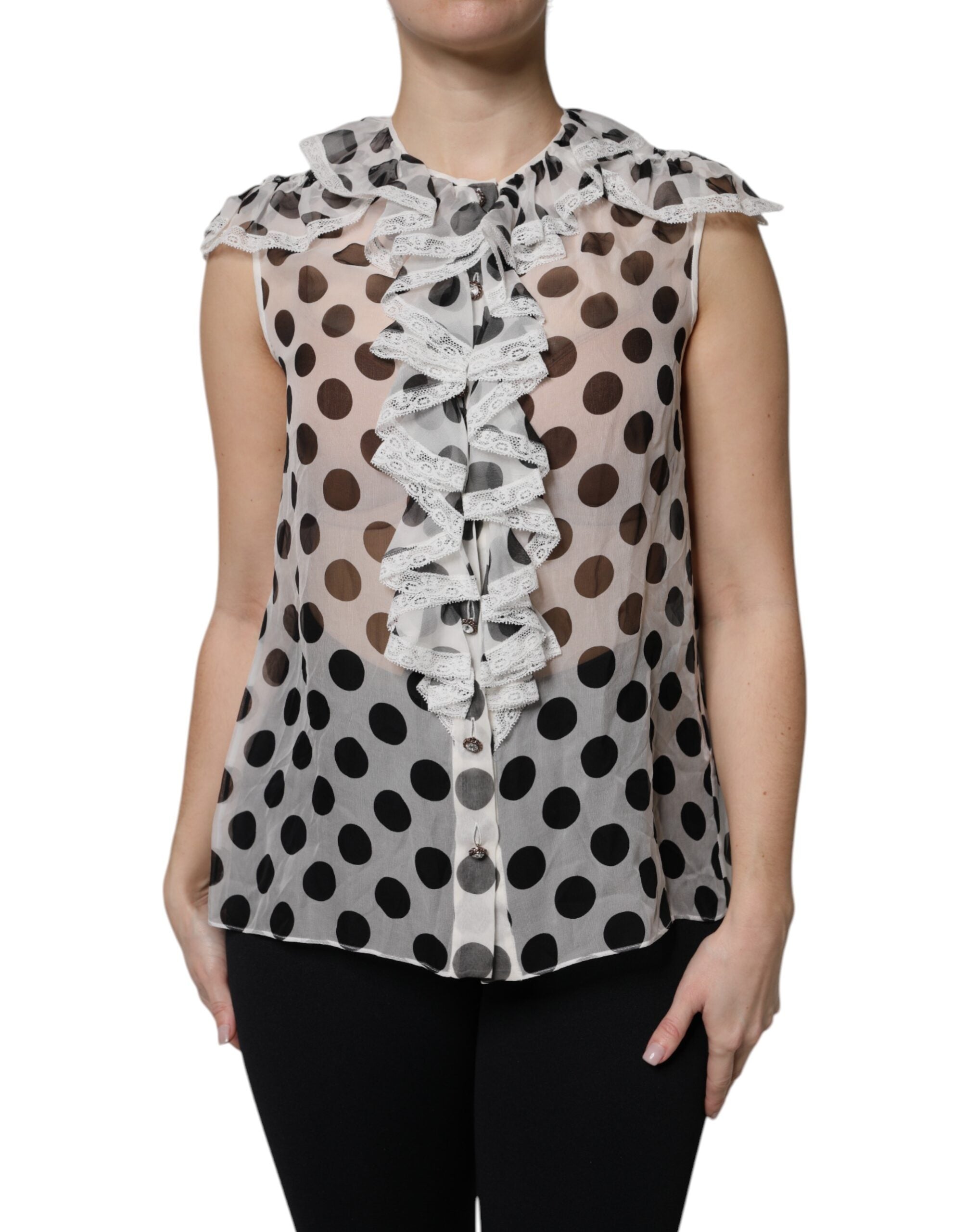 Top de algodón sin mangas con lunares blancos y negros de Dolce & Gabbana-1