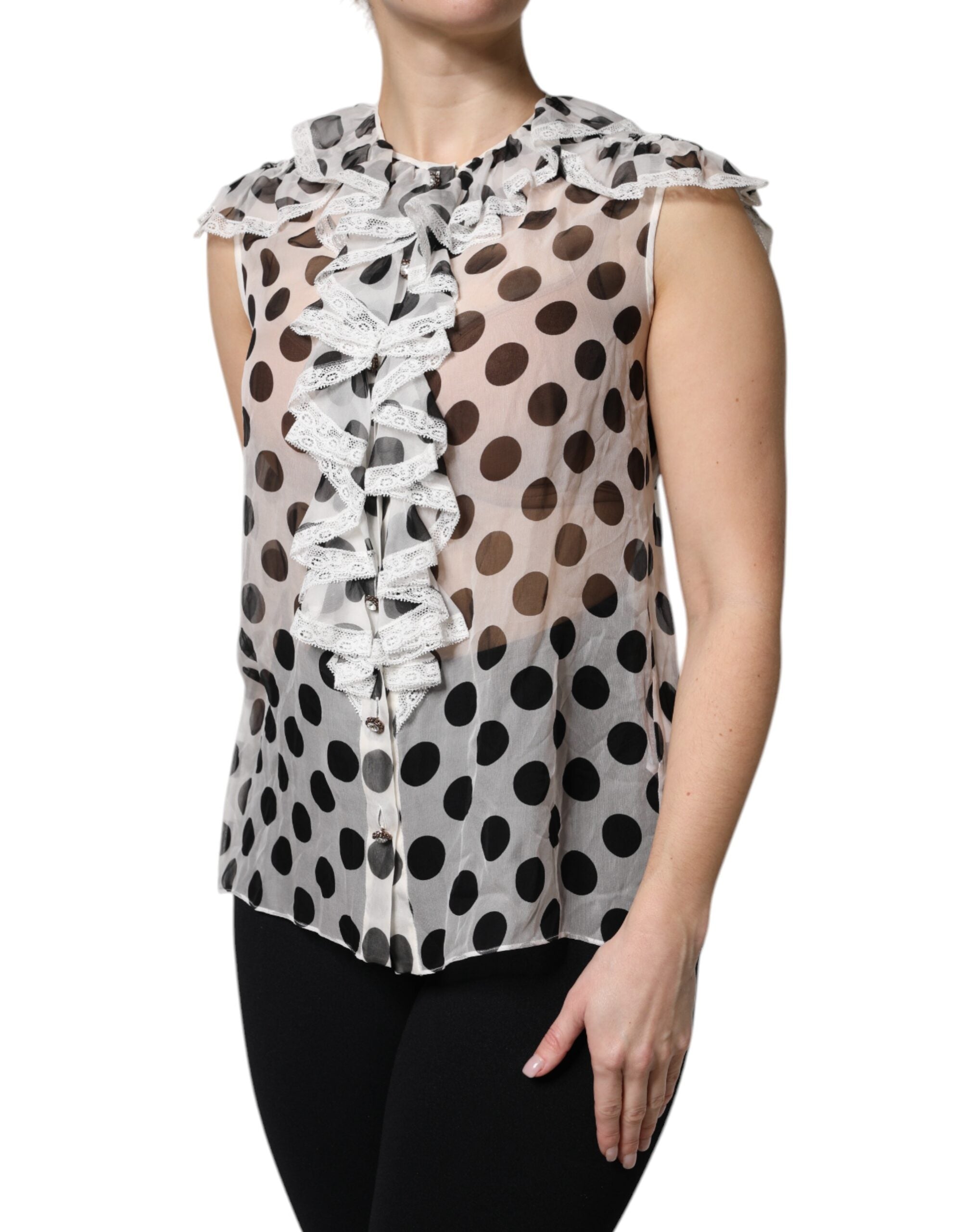 Top de algodón sin mangas con lunares blancos y negros de Dolce & Gabbana-3